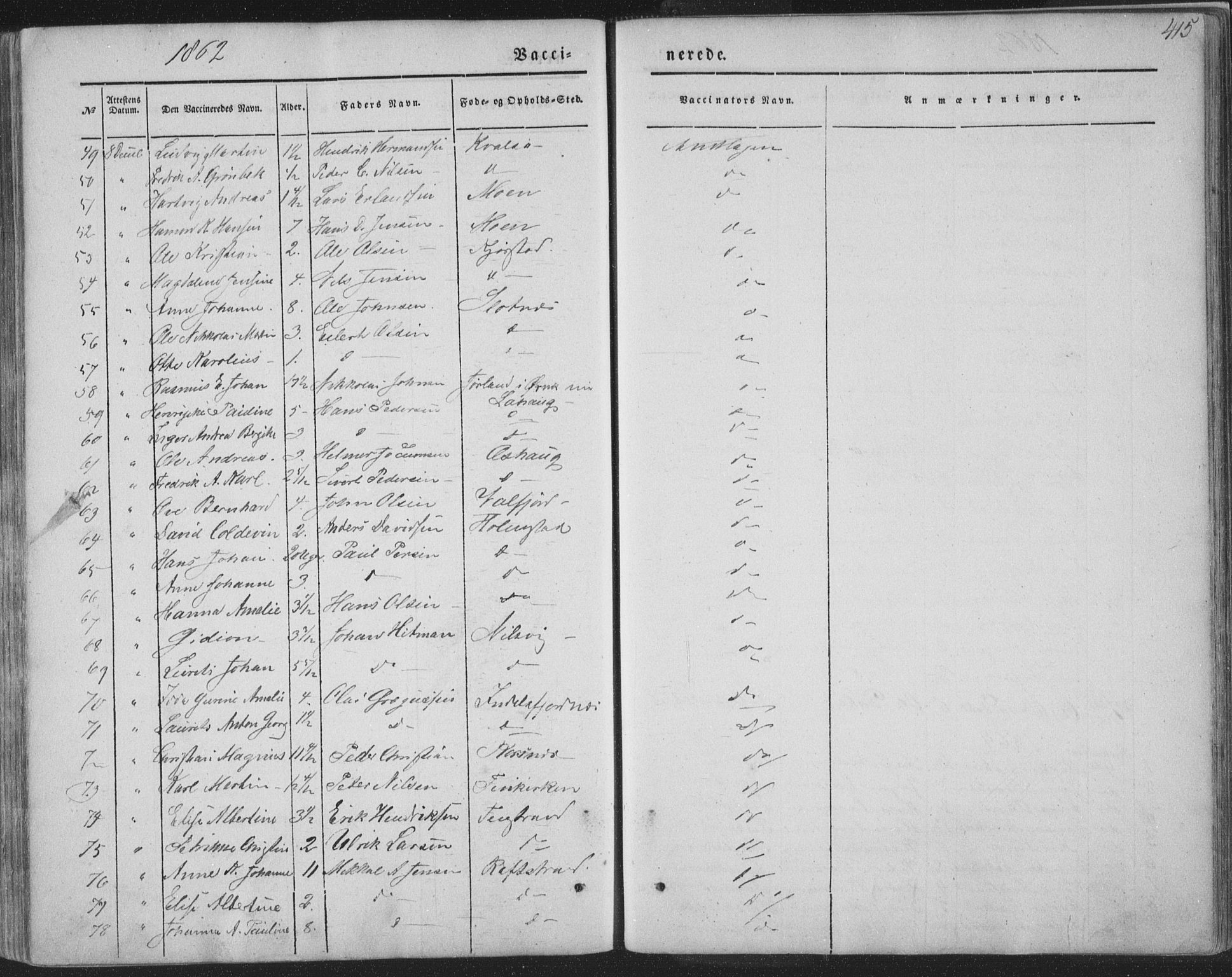 Ministerialprotokoller, klokkerbøker og fødselsregistre - Nordland, AV/SAT-A-1459/888/L1241: Parish register (official) no. 888A07, 1849-1869, p. 415