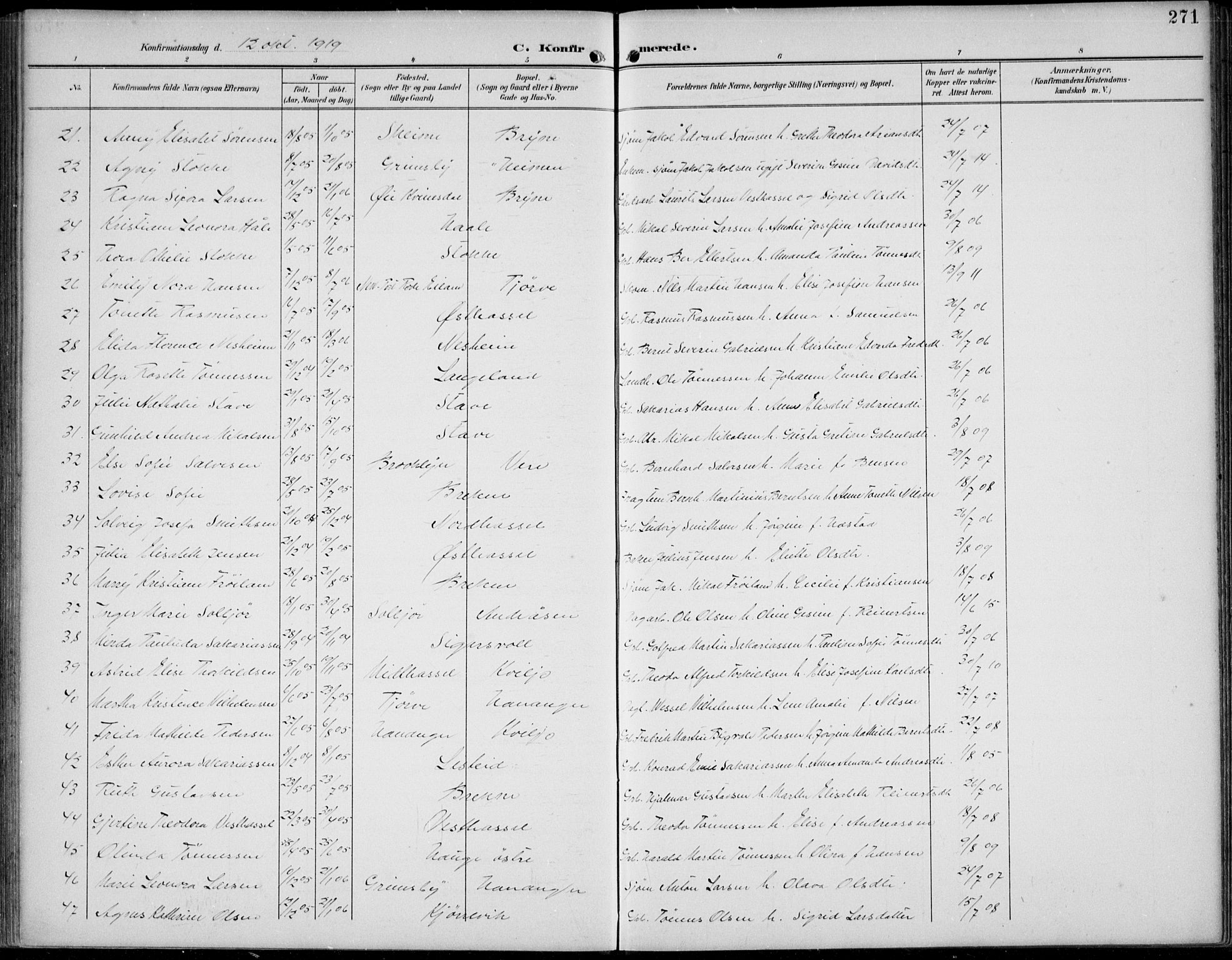 Lista sokneprestkontor, AV/SAK-1111-0027/F/Fb/L0005: Parish register (copy) no. B 5, 1892-1923, p. 271