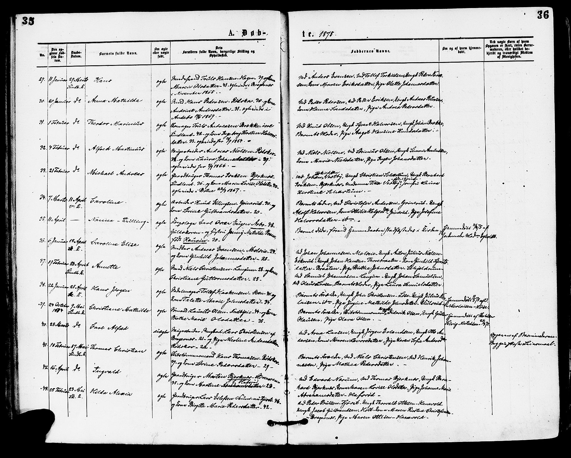 Skoger kirkebøker, AV/SAKO-A-59/F/Fa/L0005: Parish register (official) no. I 5, 1873-1884, p. 35-36