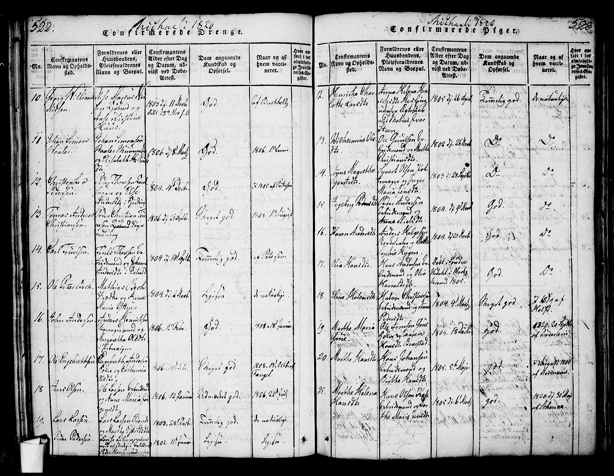 Oslo domkirke Kirkebøker, SAO/A-10752/G/Ga/L0001: Parish register (copy) no. 1, 1817-1825, p. 522-523