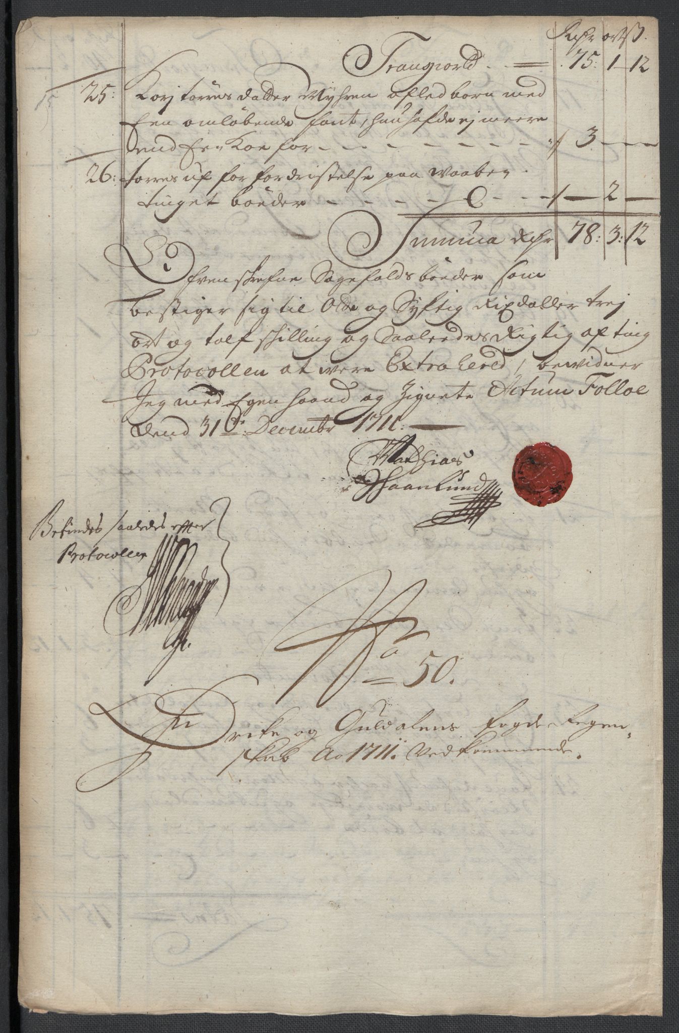 Rentekammeret inntil 1814, Reviderte regnskaper, Fogderegnskap, AV/RA-EA-4092/R60/L3961: Fogderegnskap Orkdal og Gauldal, 1711, p. 254