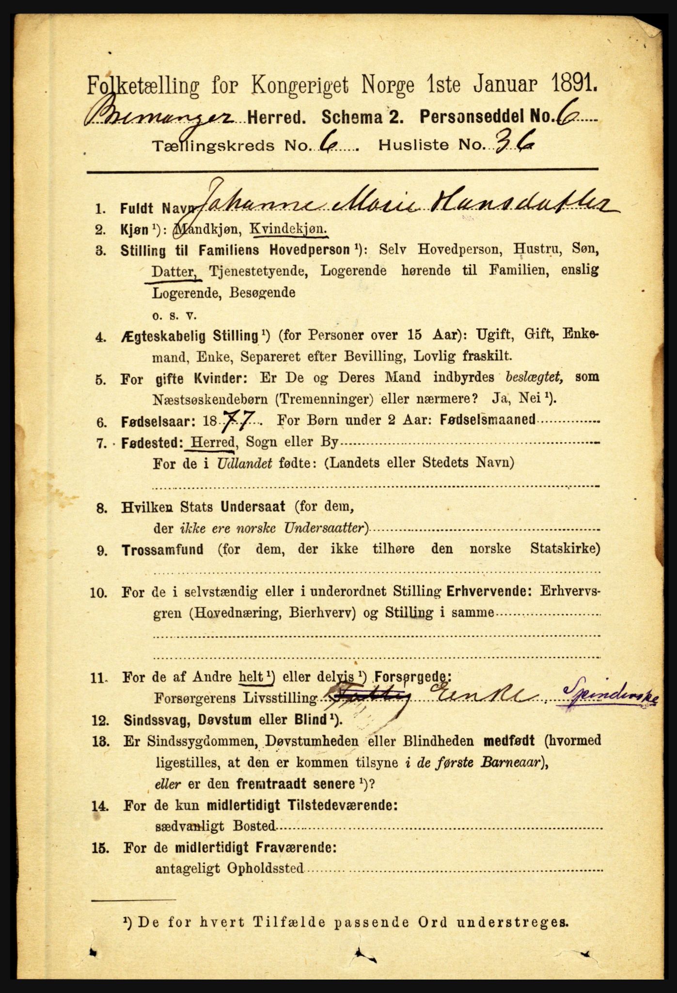 RA, 1891 census for 1438 Bremanger, 1891, p. 2597