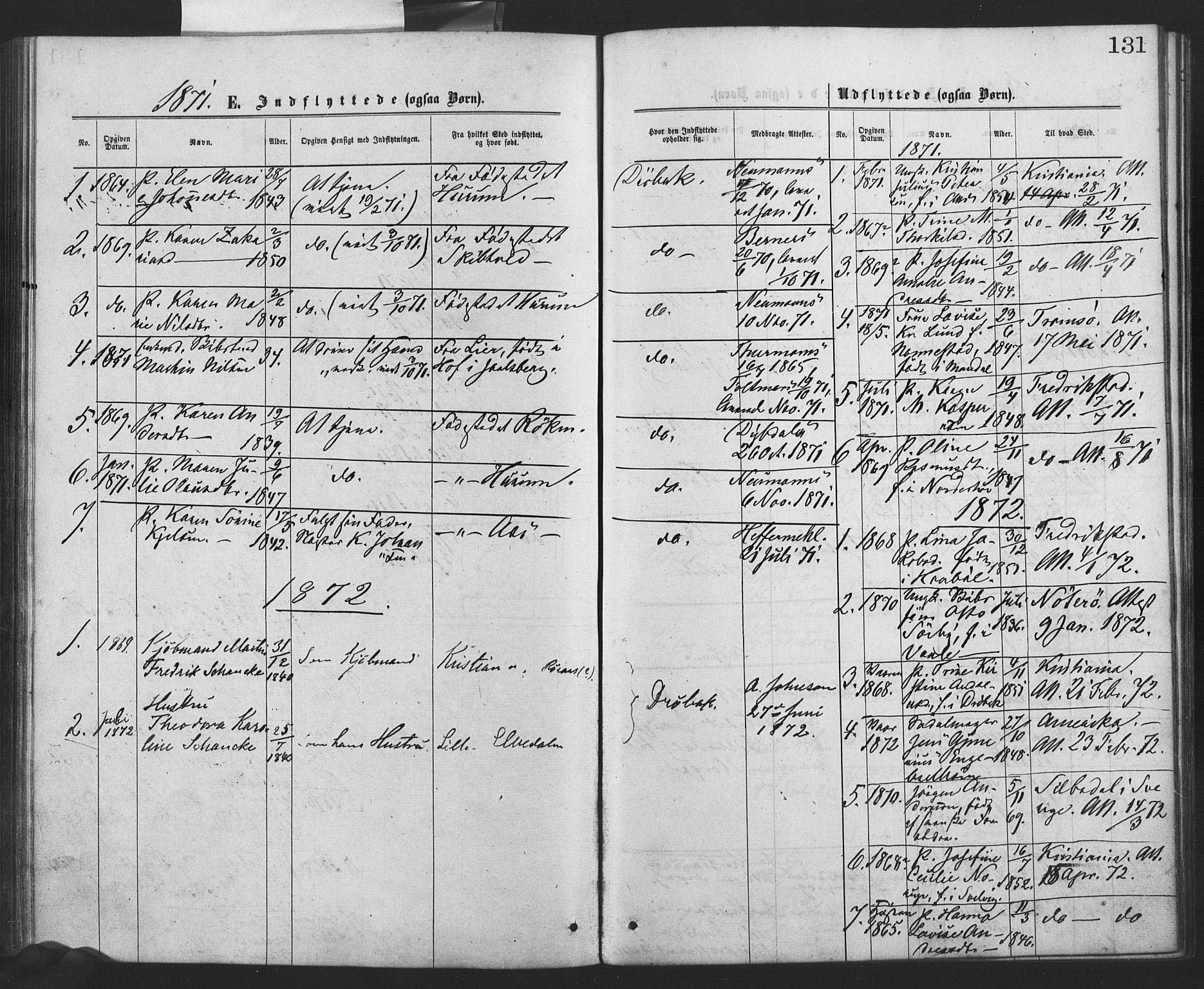 Drøbak prestekontor Kirkebøker, SAO/A-10142a/F/Fa/L0003: Parish register (official) no. I 3, 1871-1877, p. 131