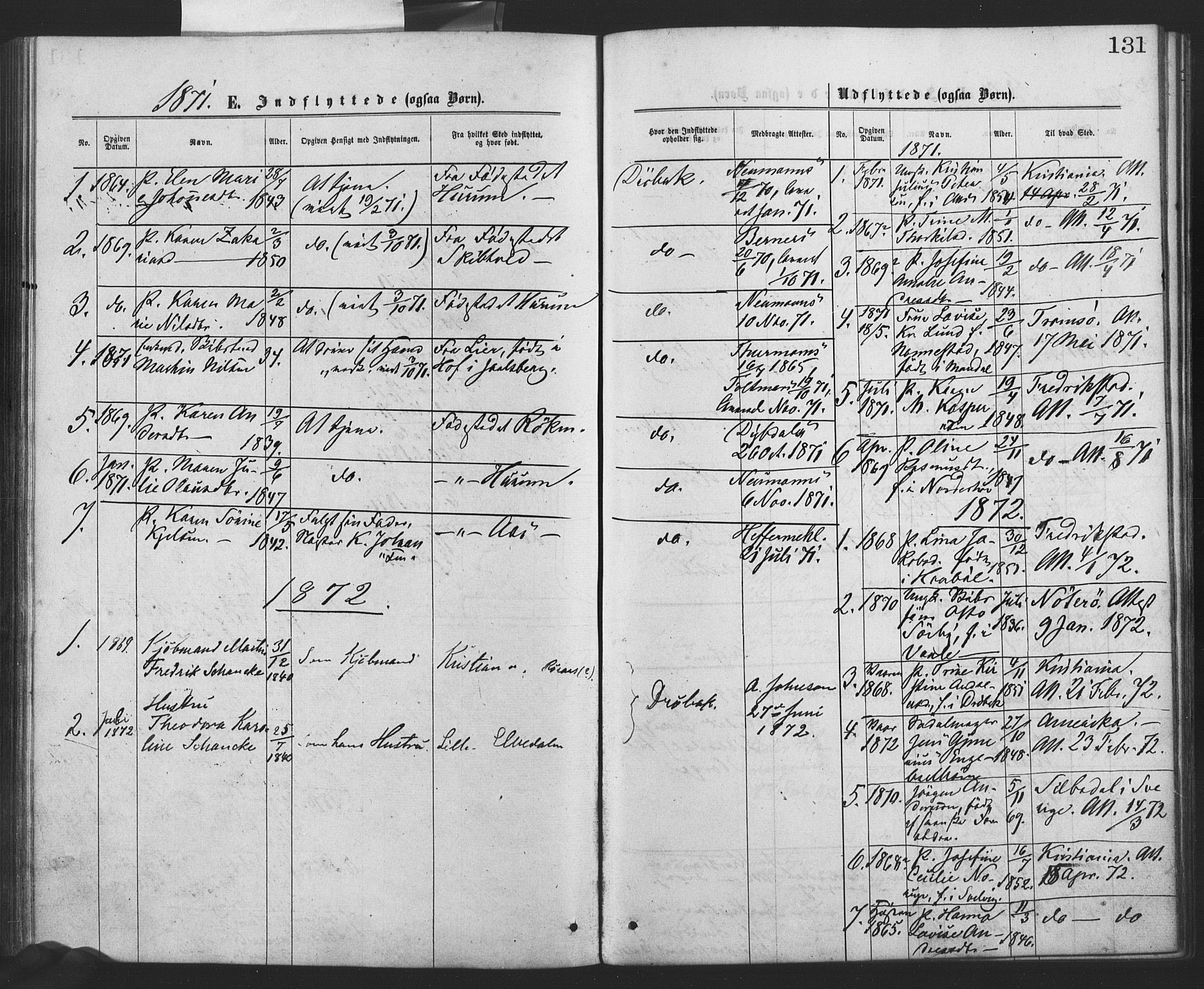 Drøbak prestekontor Kirkebøker, AV/SAO-A-10142a/F/Fa/L0003: Parish register (official) no. I 3, 1871-1877, p. 131