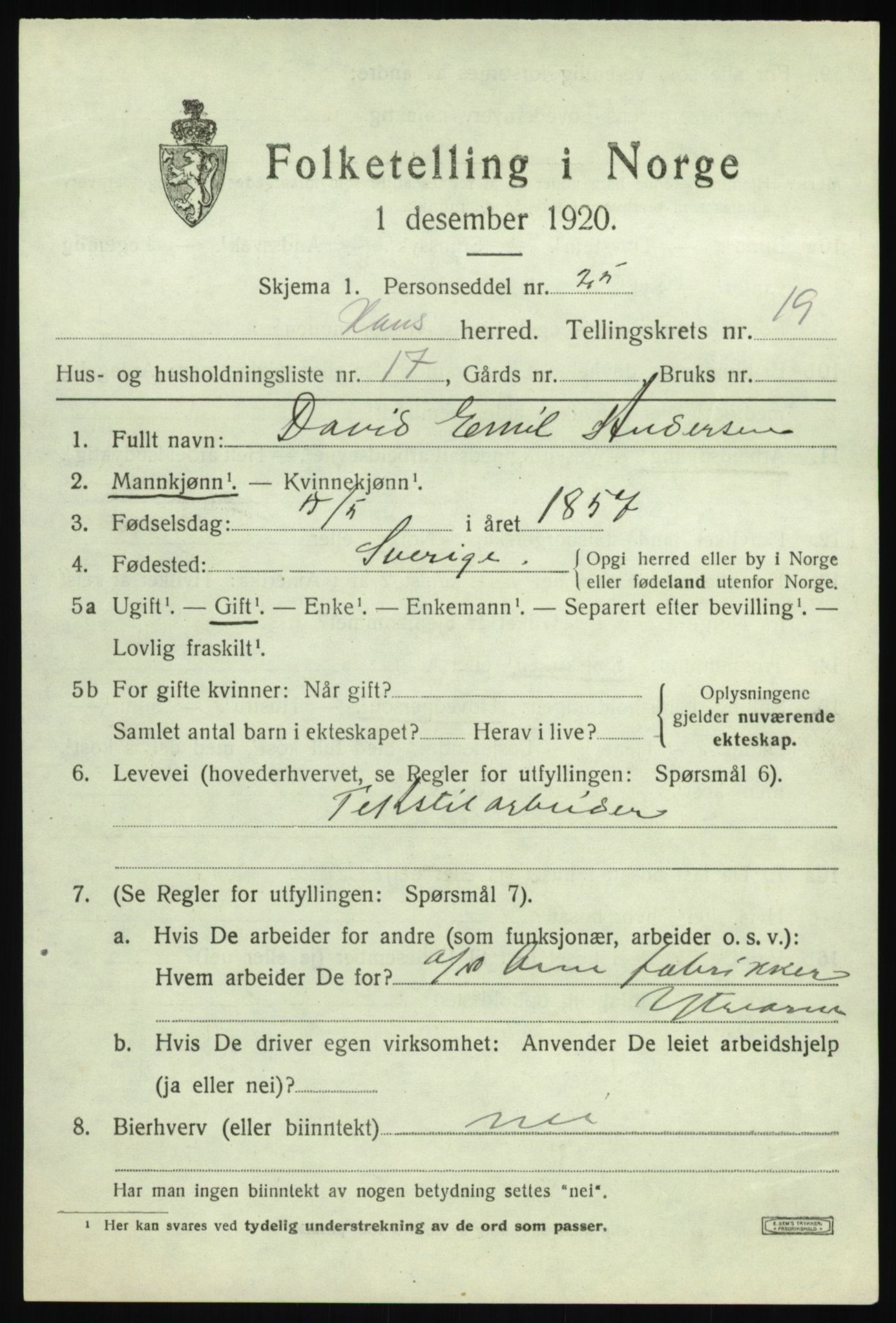 SAB, 1920 census for Haus, 1920, p. 12606