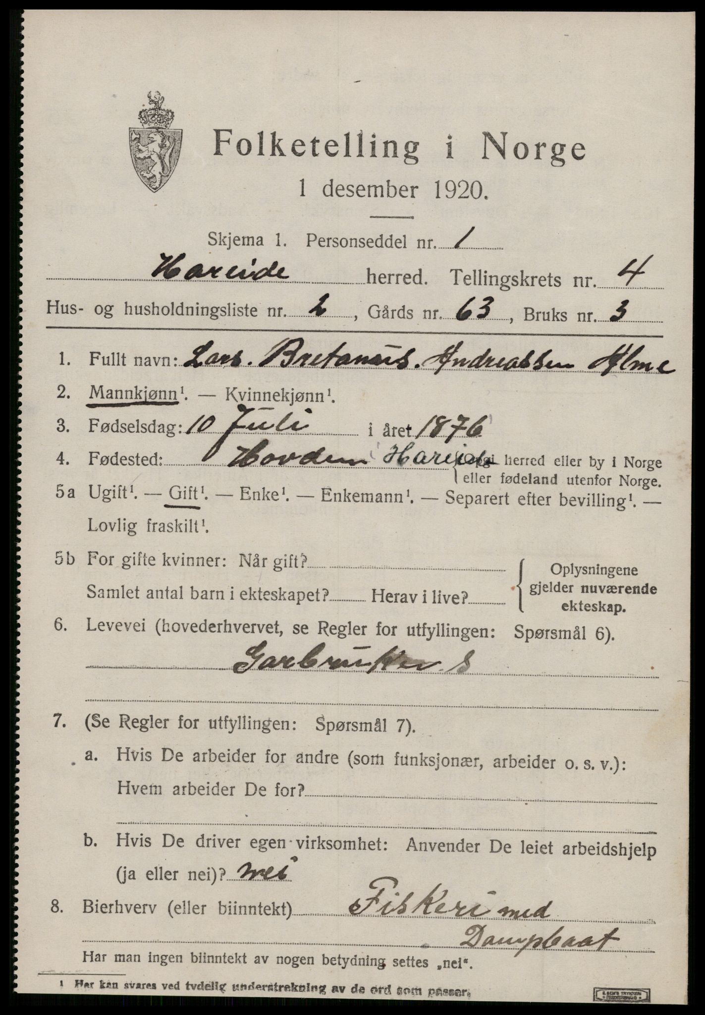 SAT, 1920 census for Hareid, 1920, p. 1701