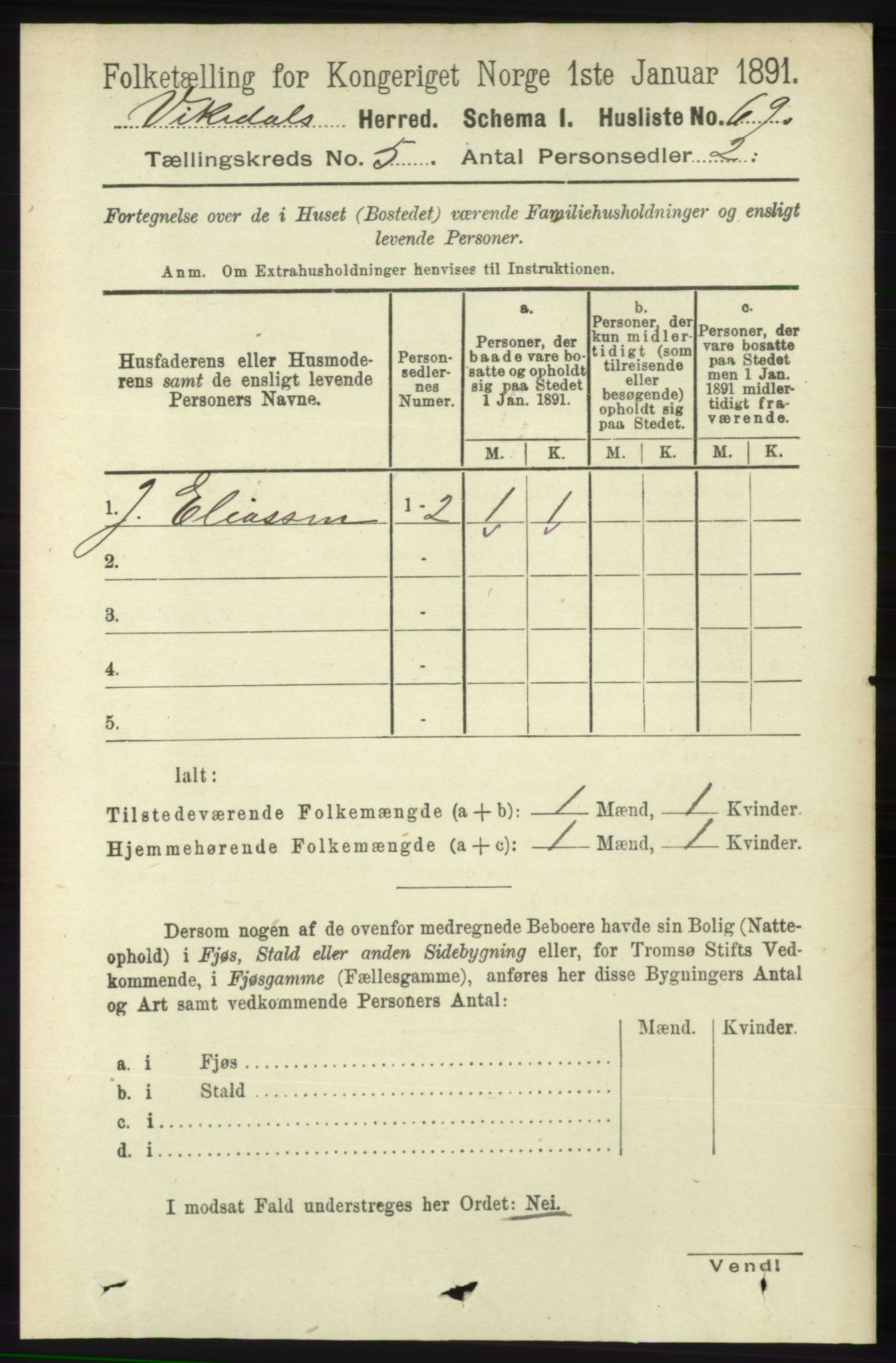 RA, 1891 census for 1157 Vikedal, 1891, p. 1152