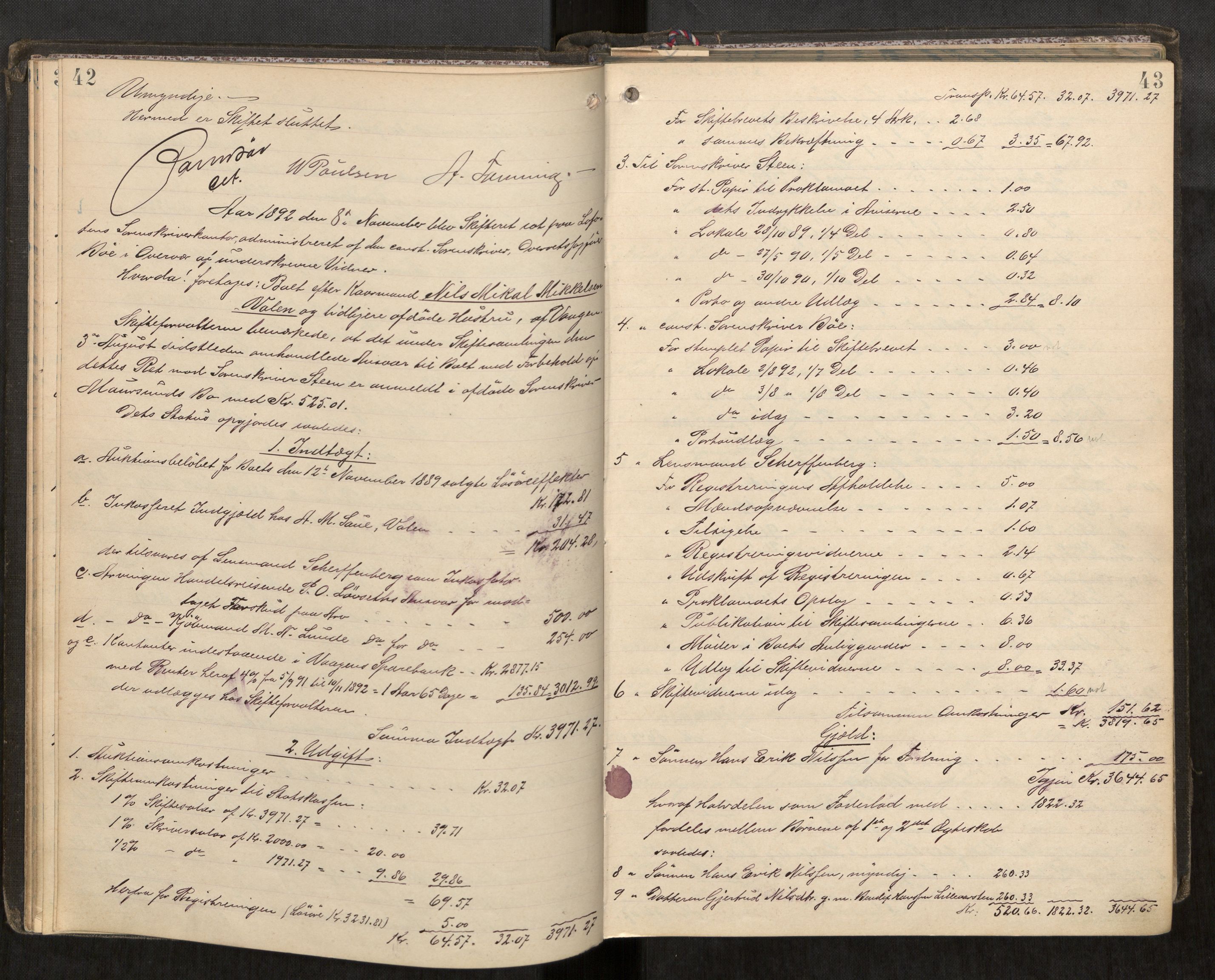 Lofoten sorenskriveri, AV/SAT-A-0017/1/3/3A/L0005: Skifteprotokoll, 1892-1897, p. 42-43