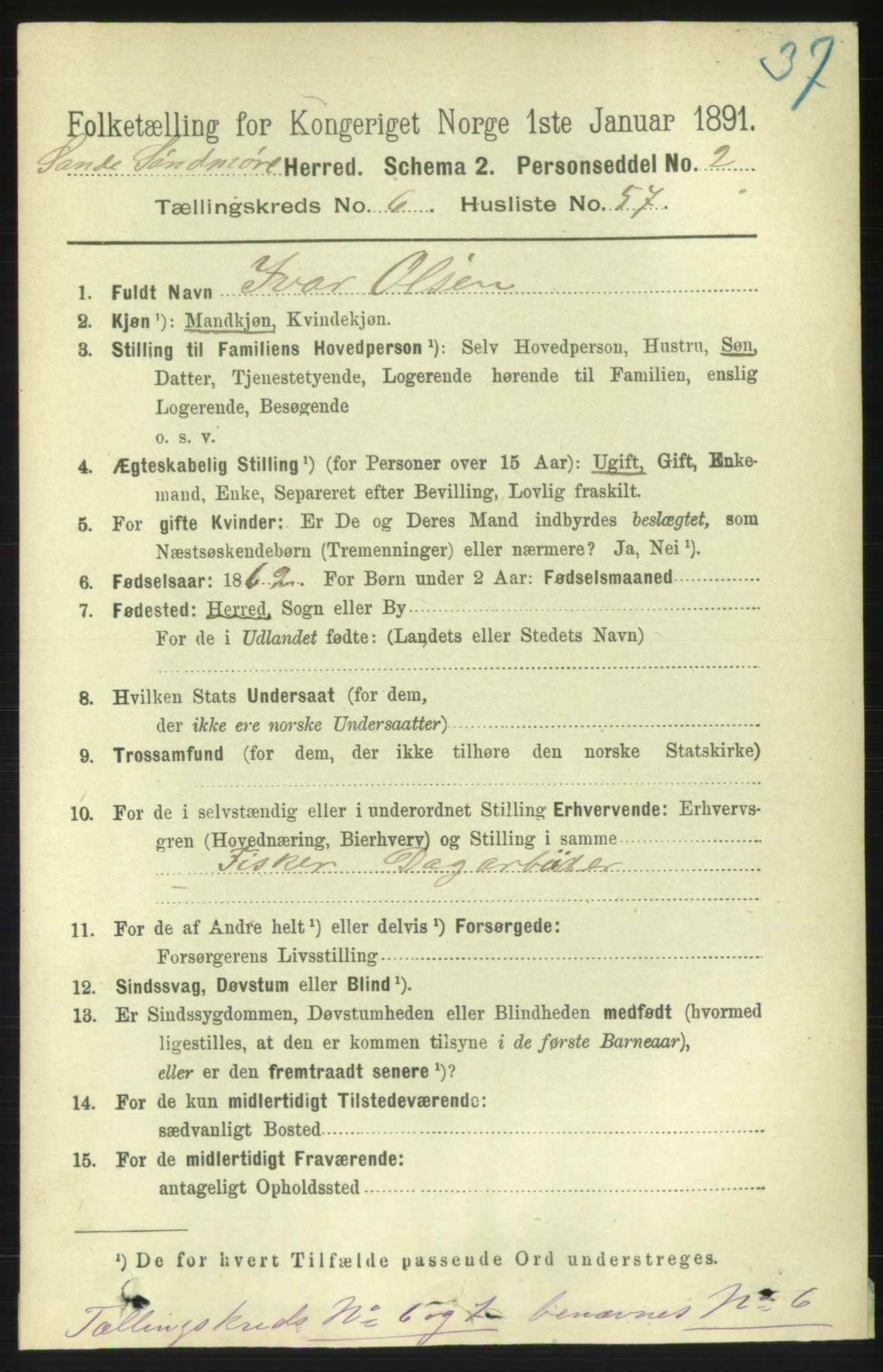 RA, 1891 census for 1514 Sande, 1891, p. 1356