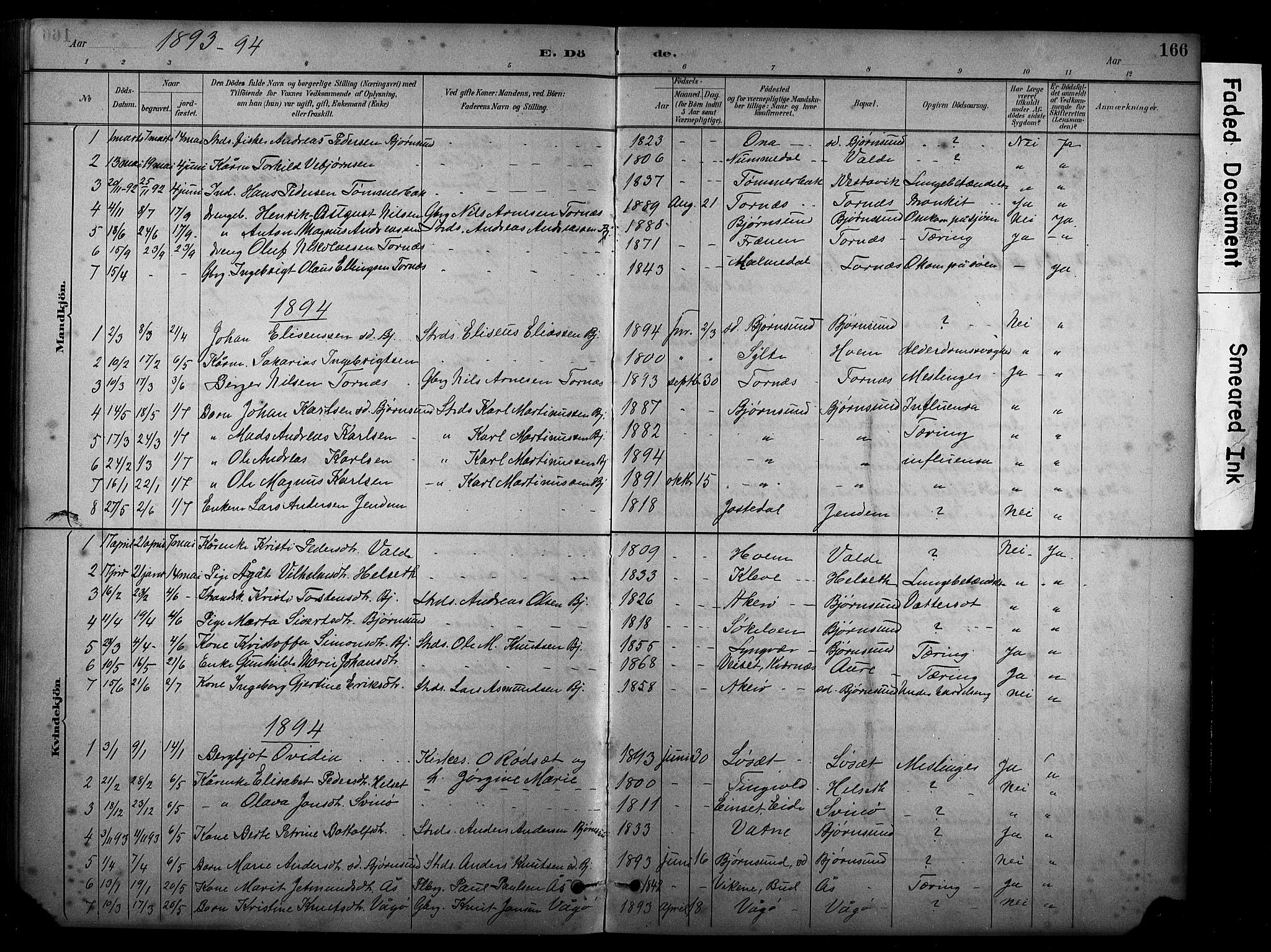 Ministerialprotokoller, klokkerbøker og fødselsregistre - Møre og Romsdal, SAT/A-1454/565/L0755: Parish register (copy) no. 565C04, 1883-1903, p. 166