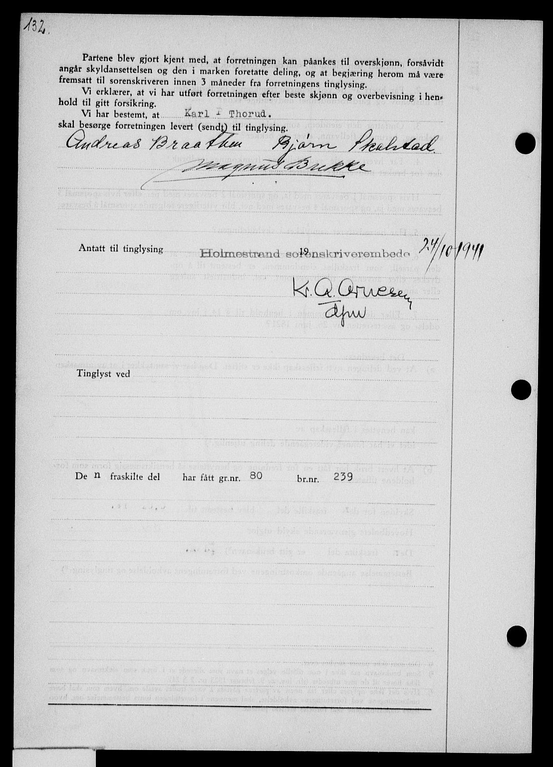 Holmestrand sorenskriveri, SAKO/A-67/G/Ga/Gaa/L0054: Mortgage book no. A-54, 1941-1942, Diary no: : 1652/1941