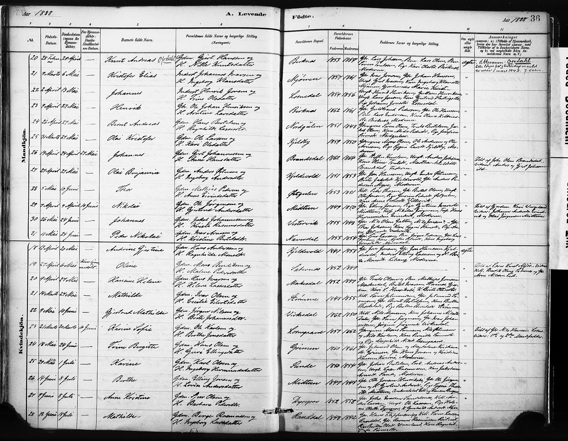 Gulen sokneprestembete, SAB/A-80201/H/Haa/Haab/L0001: Parish register (official) no. B 1, 1881-1905, p. 36