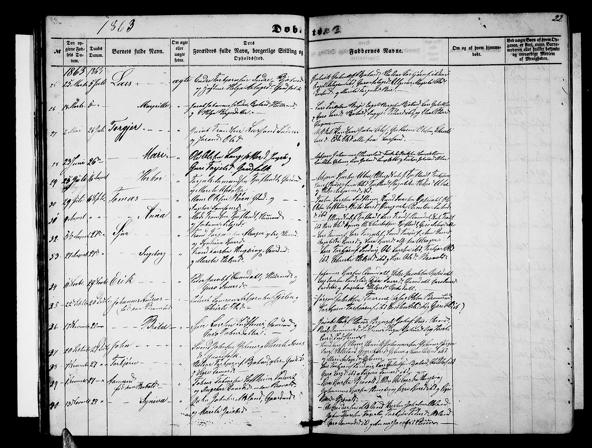 Ullensvang sokneprestembete, SAB/A-78701/H/Hab: Parish register (copy) no. E 6, 1857-1886, p. 22