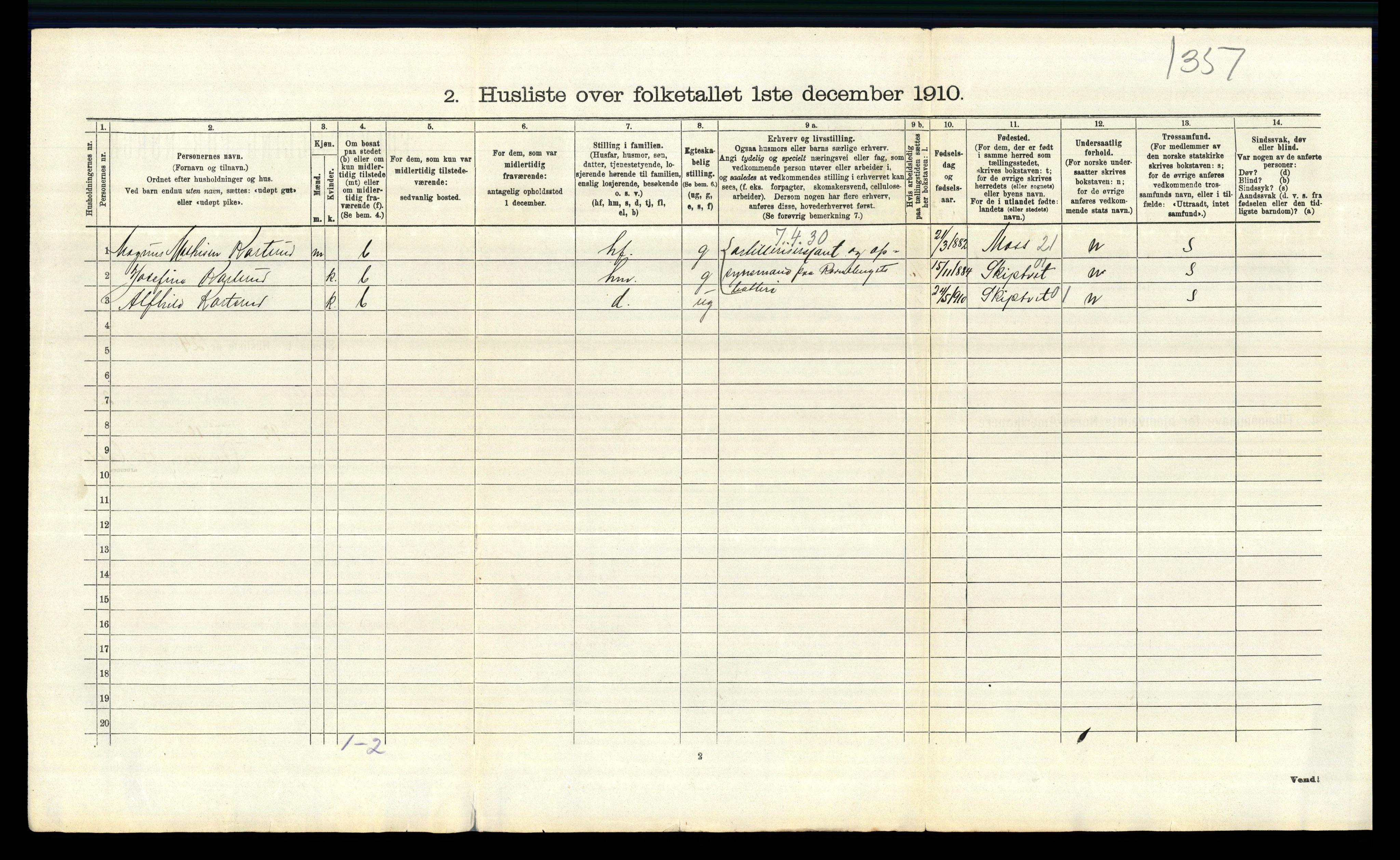 RA, 1910 census for Tune, 1910, p. 481