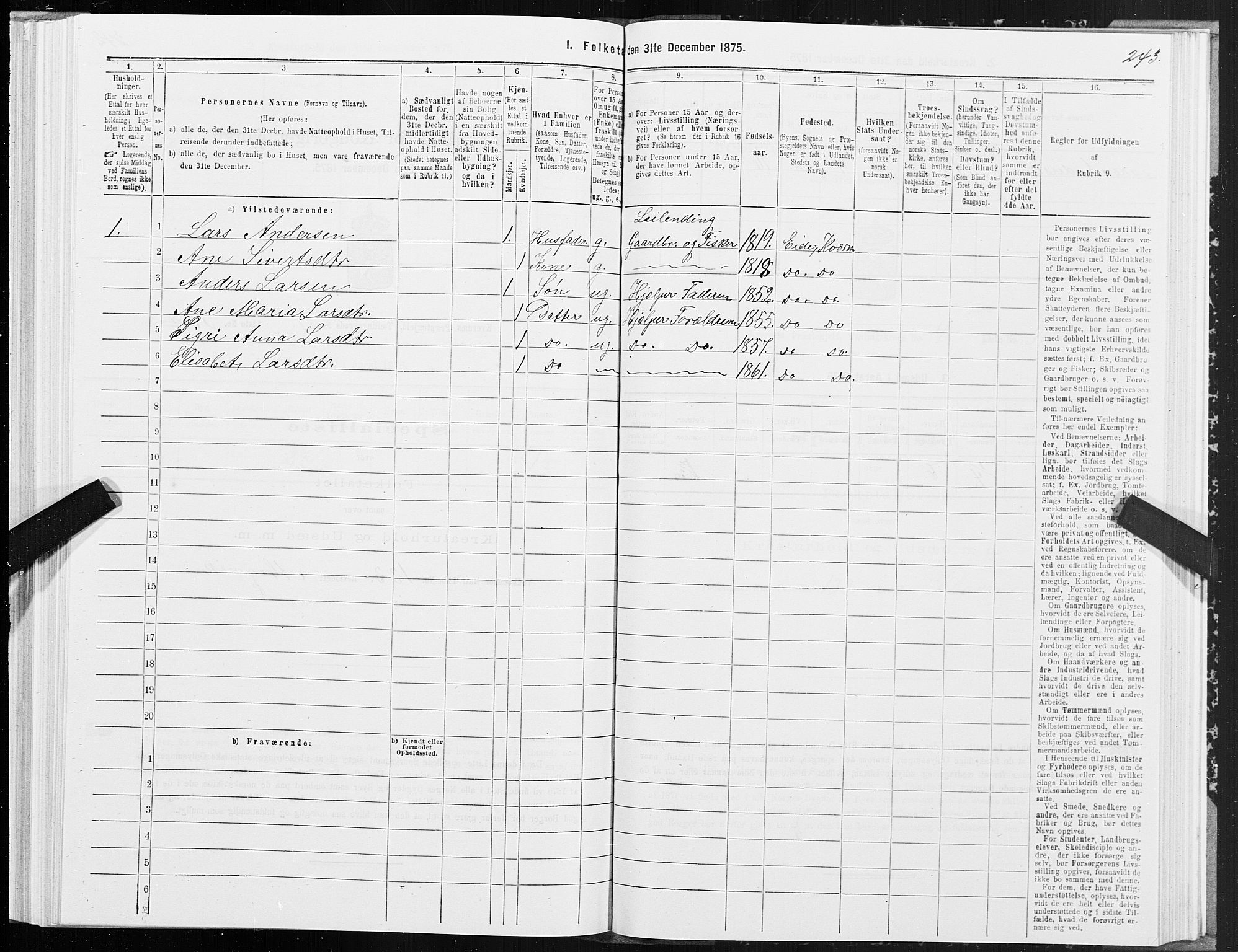 SAT, 1875 census for 1553P Kvernes, 1875, p. 2243