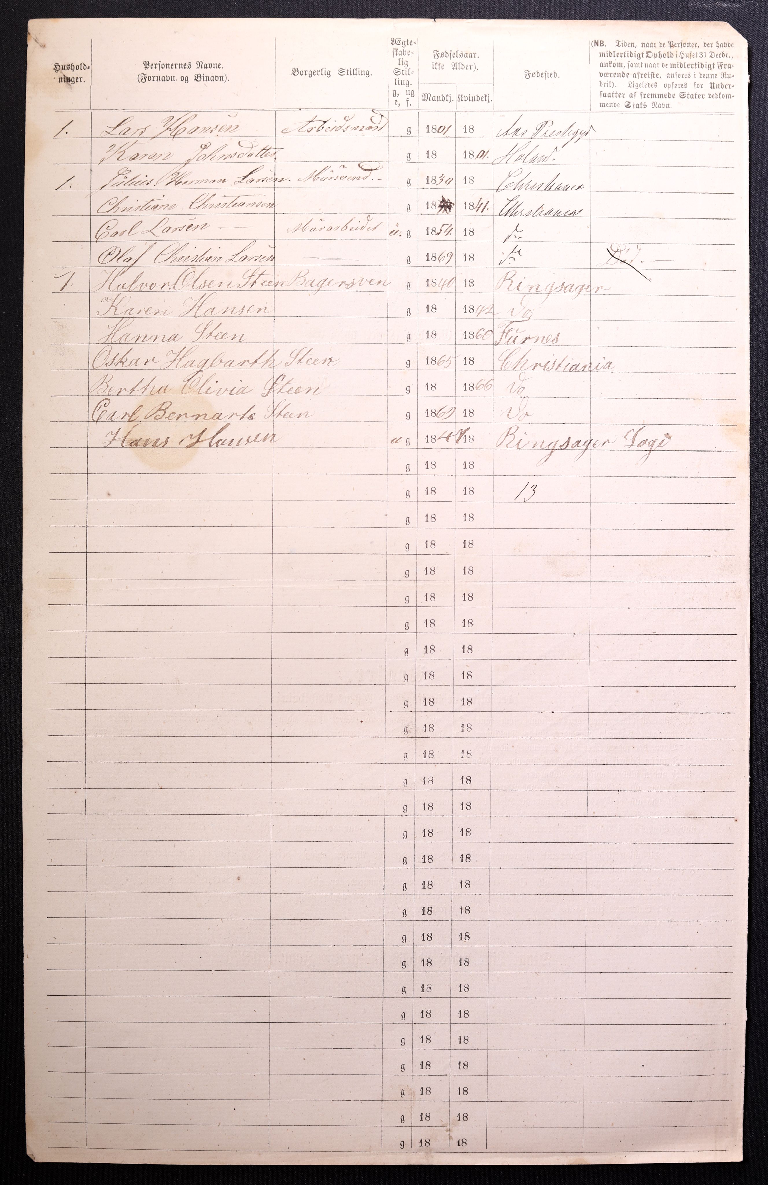 RA, 1870 census for 0301 Kristiania, 1870, p. 4122