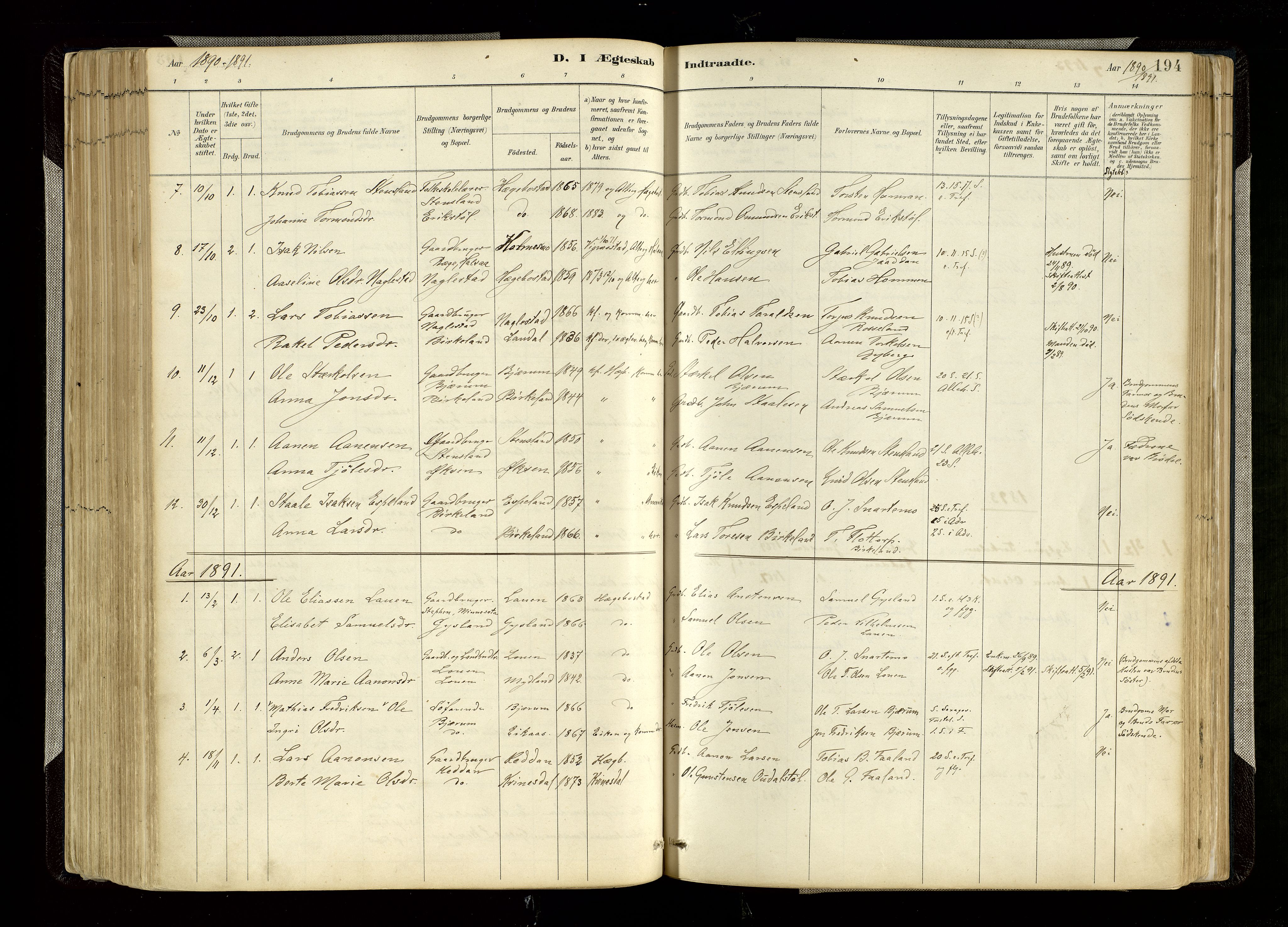 Hægebostad sokneprestkontor, AV/SAK-1111-0024/F/Fa/Faa/L0006: Parish register (official) no. A 6, 1887-1929, p. 194