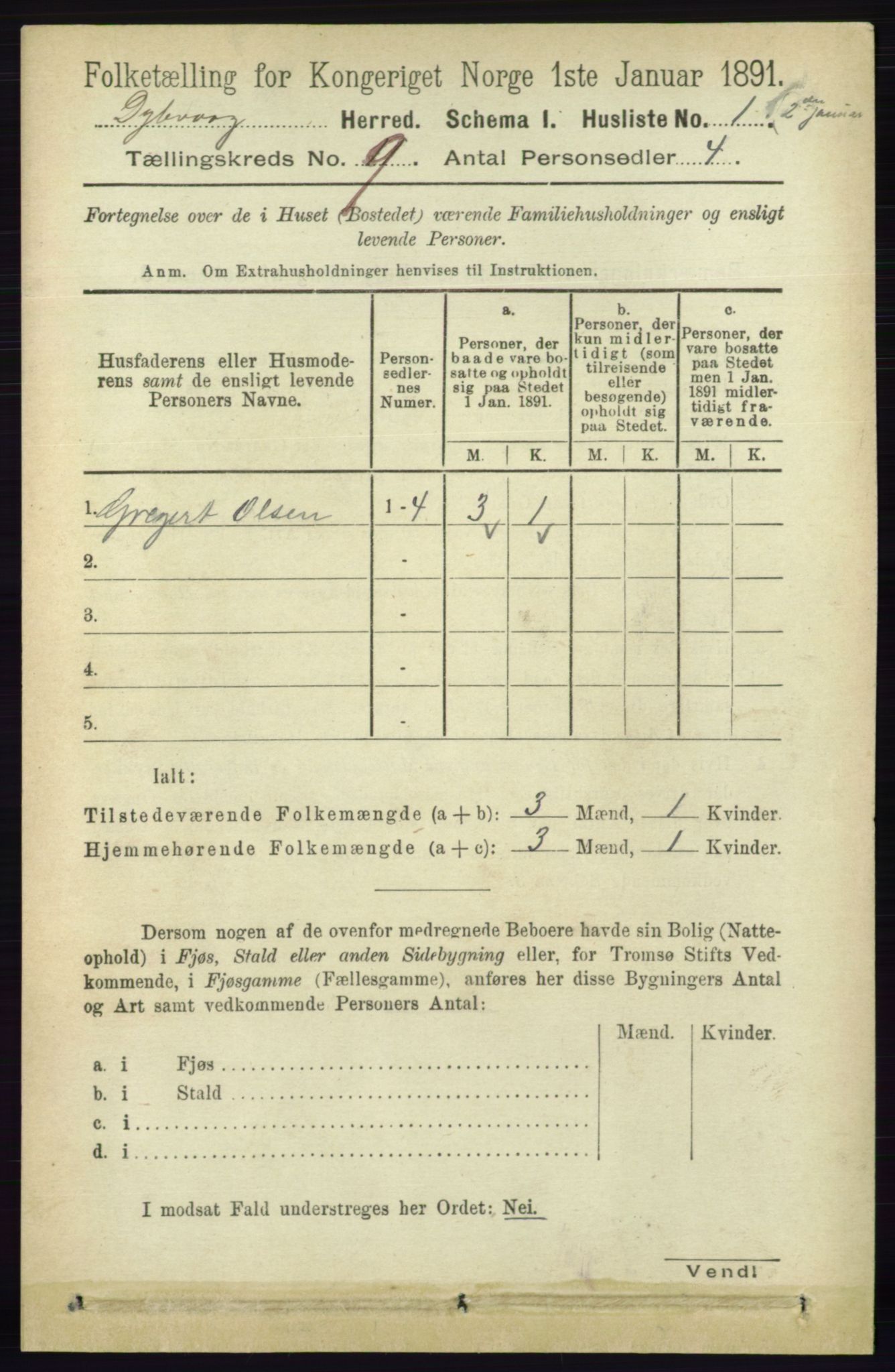 RA, 1891 census for 0915 Dypvåg, 1891, p. 3221