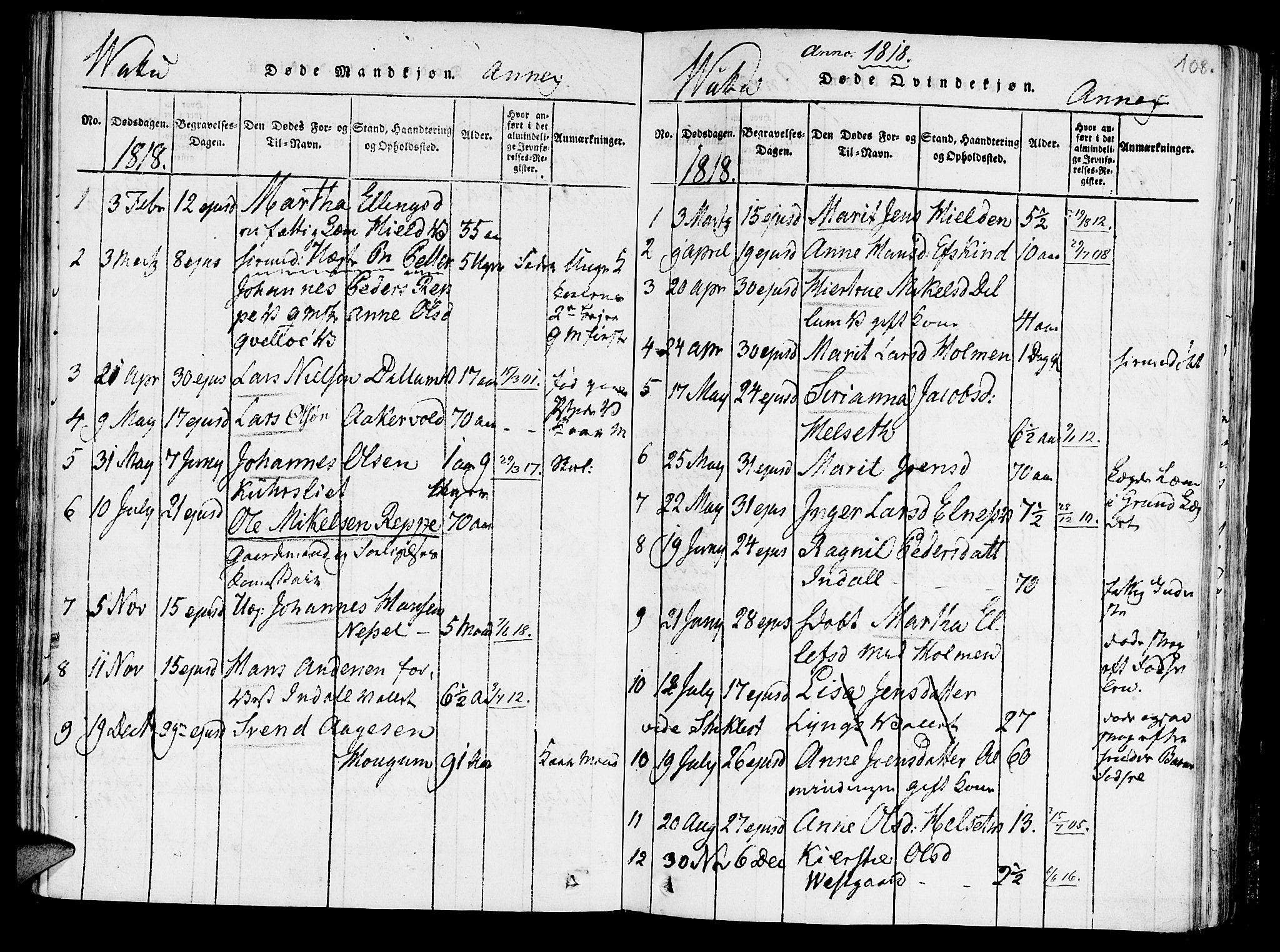 Ministerialprotokoller, klokkerbøker og fødselsregistre - Nord-Trøndelag, SAT/A-1458/723/L0234: Parish register (official) no. 723A05 /2, 1816-1821, p. 108