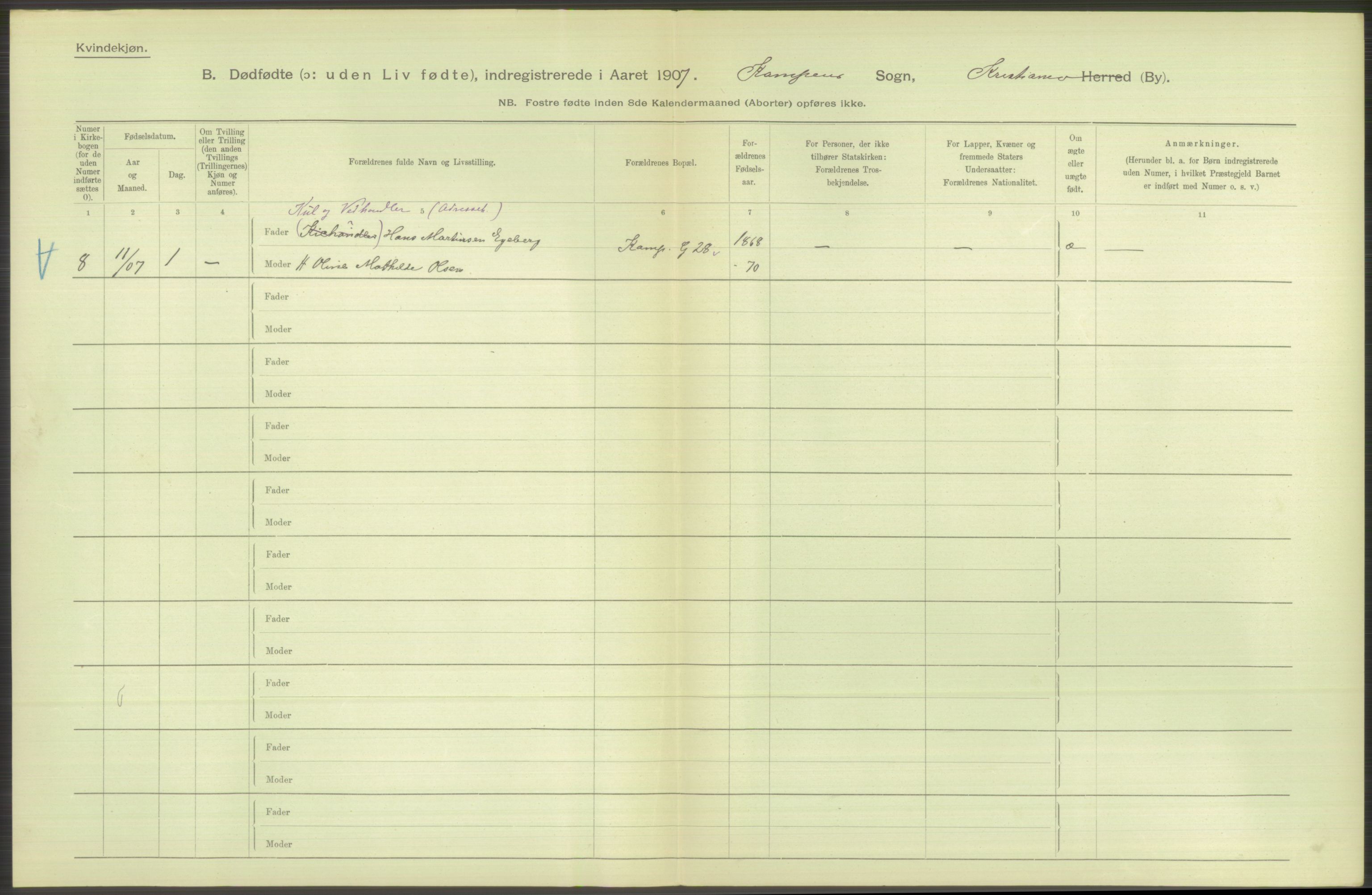 Statistisk sentralbyrå, Sosiodemografiske emner, Befolkning, RA/S-2228/D/Df/Dfa/Dfae/L0010: Kristiania: Døde, dødfødte, 1907, p. 170