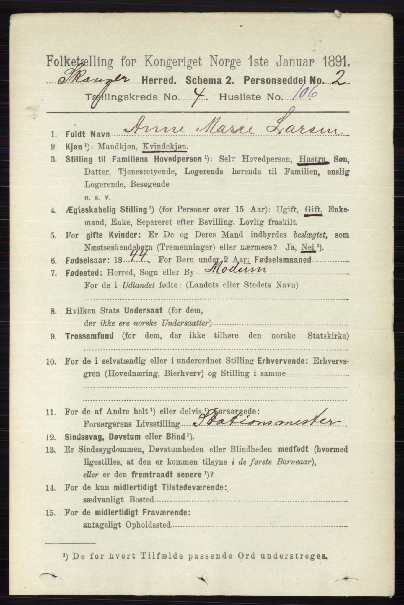 RA, 1891 census for 0712 Skoger, 1891, p. 2996