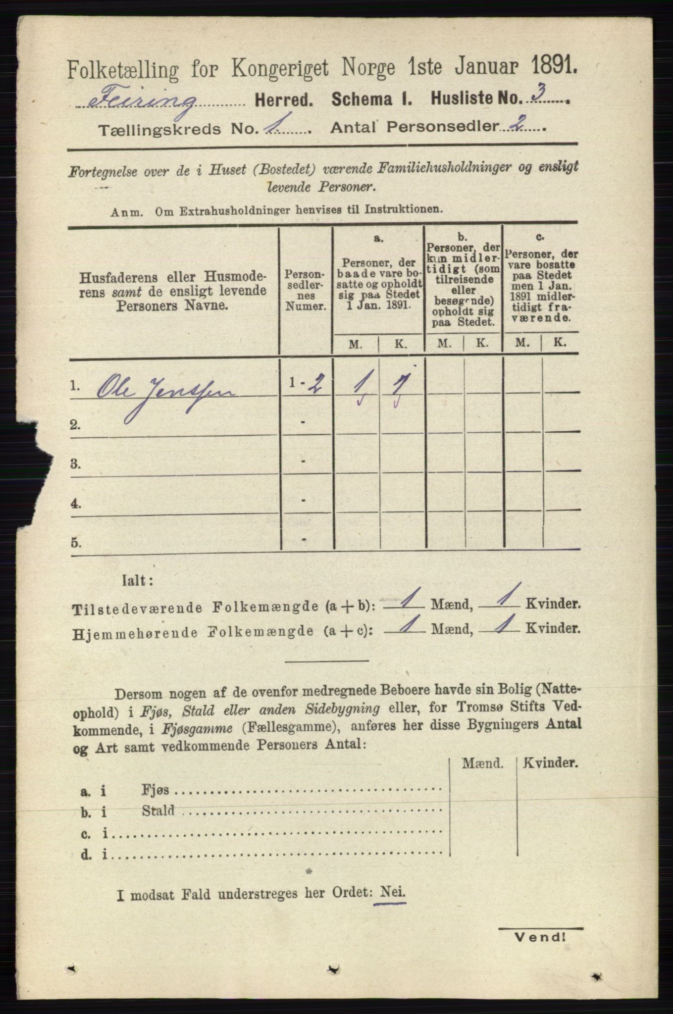 RA, 1891 census for 0240 Feiring, 1891, p. 13