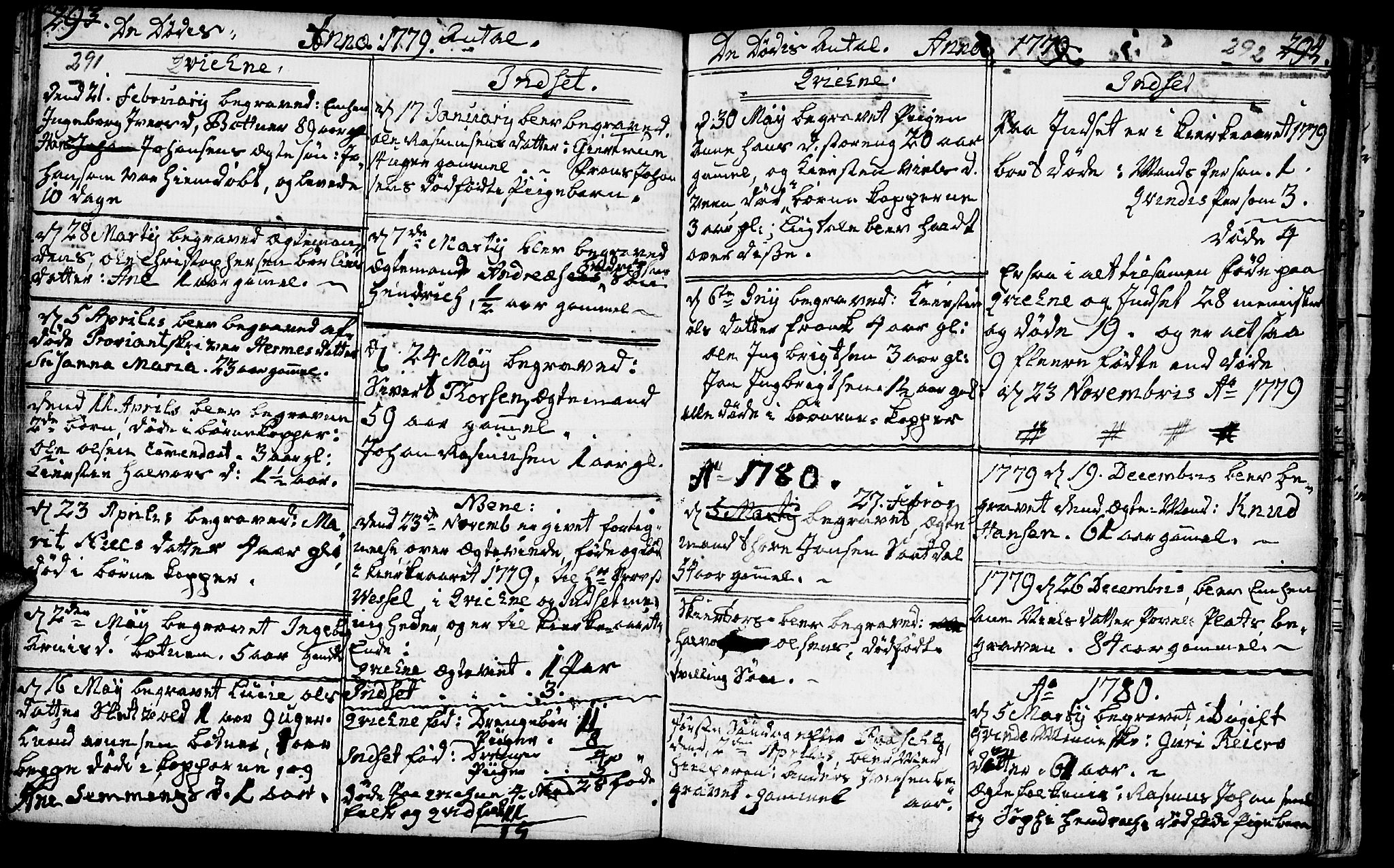 Kvikne prestekontor, SAH/PREST-064/H/Ha/Haa/L0002: Parish register (official) no. 2, 1764-1784, p. 291-292