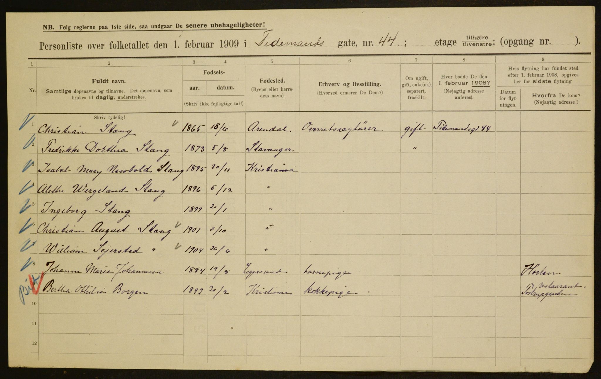 OBA, Municipal Census 1909 for Kristiania, 1909, p. 101085