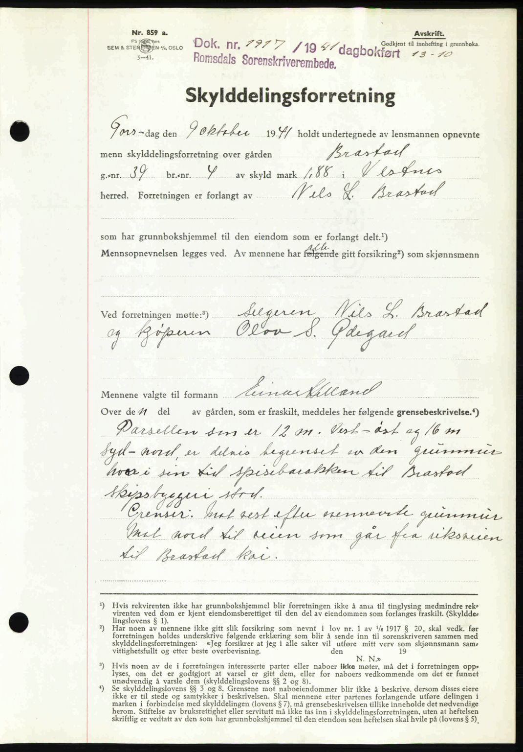 Romsdal sorenskriveri, AV/SAT-A-4149/1/2/2C: Mortgage book no. A11, 1941-1942, Diary no: : 1917/1941