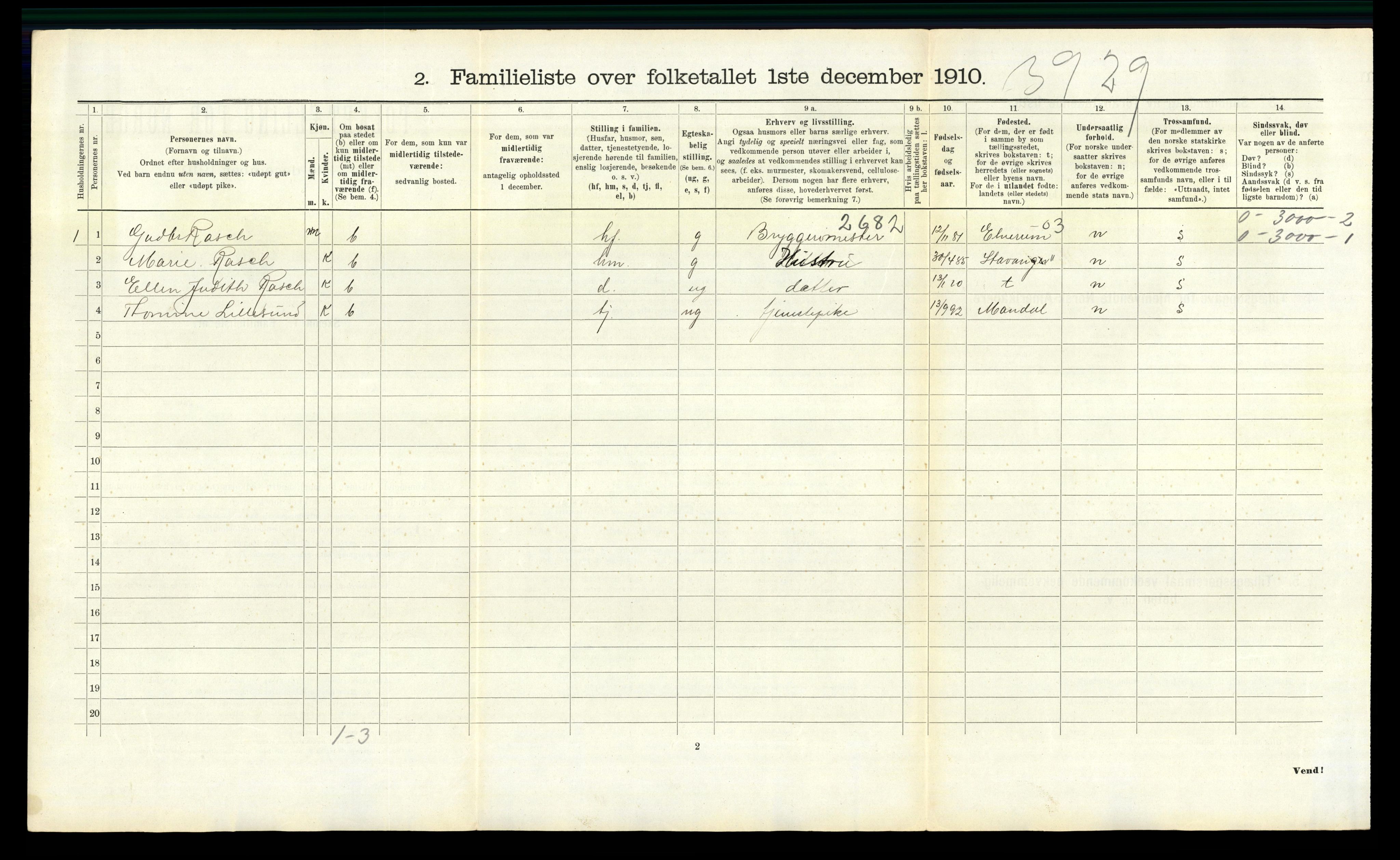 RA, 1910 census for Kristiansand, 1910, p. 9221