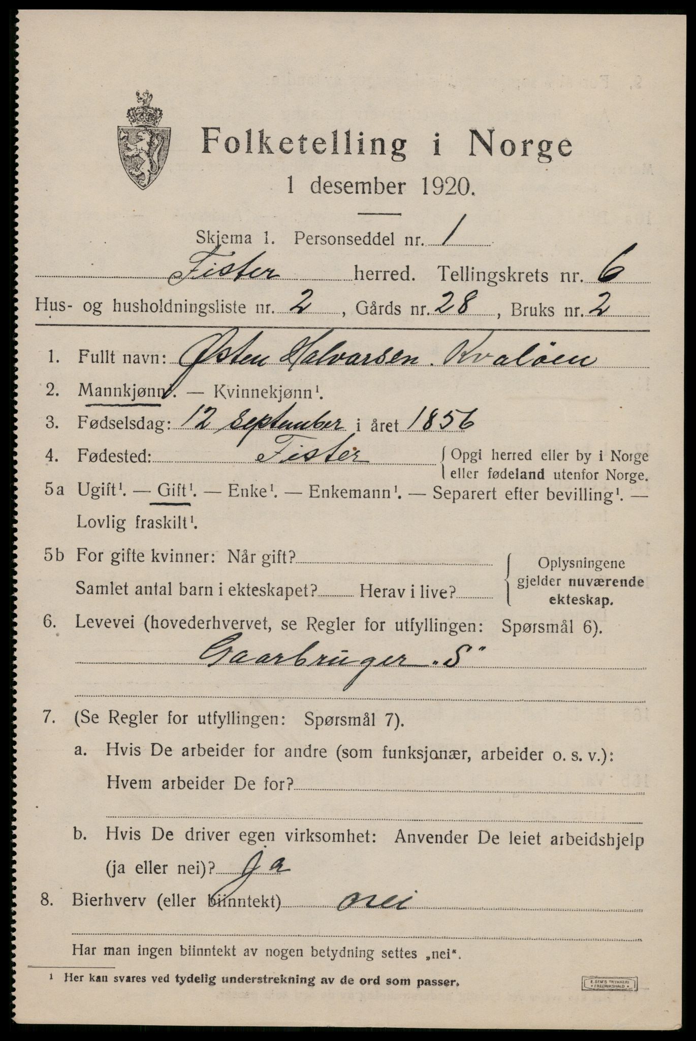 SAST, 1920 census for Fister, 1920, p. 1779