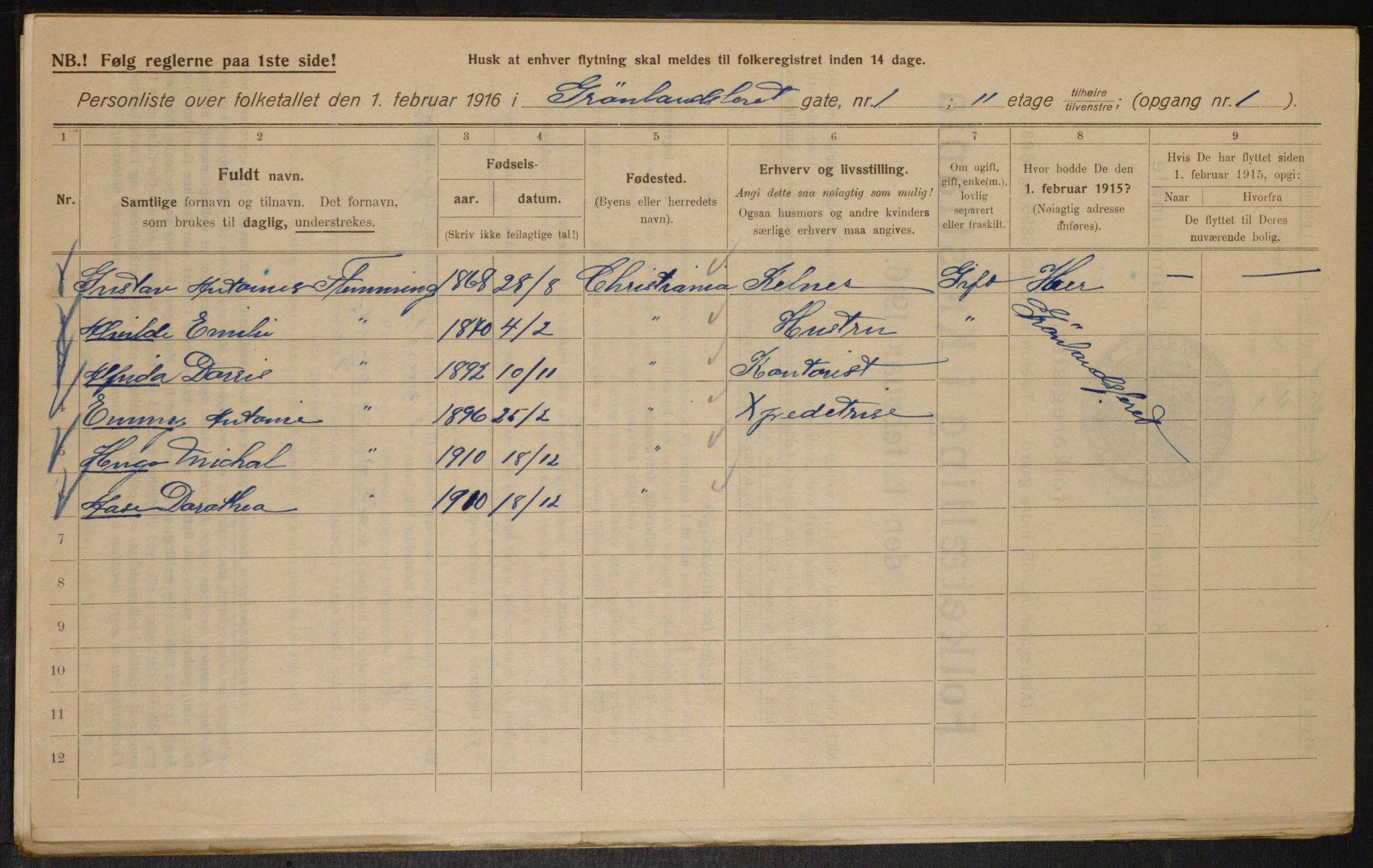 OBA, Municipal Census 1916 for Kristiania, 1916, p. 32094