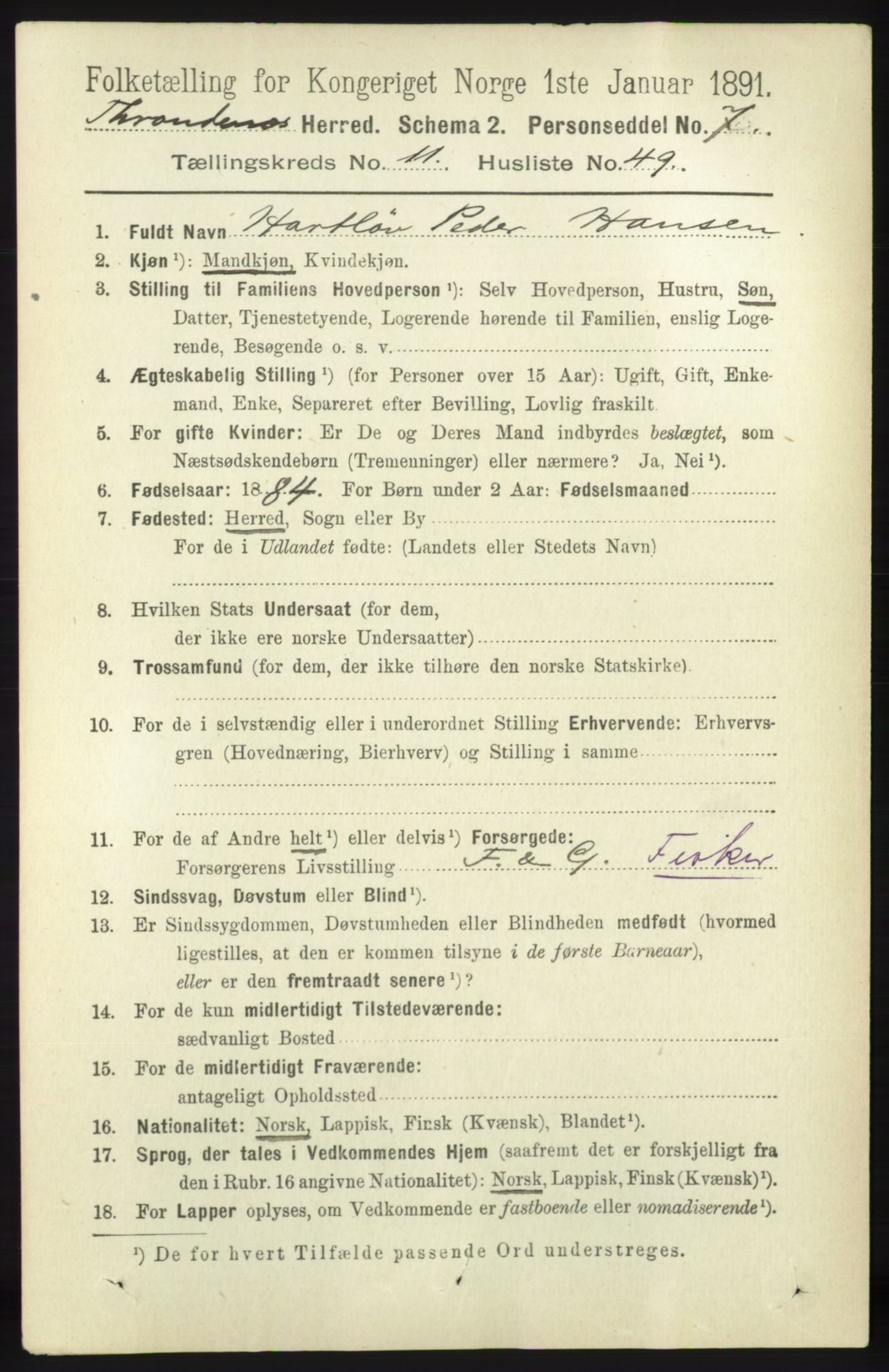 RA, 1891 census for 1914 Trondenes, 1891, p. 8355