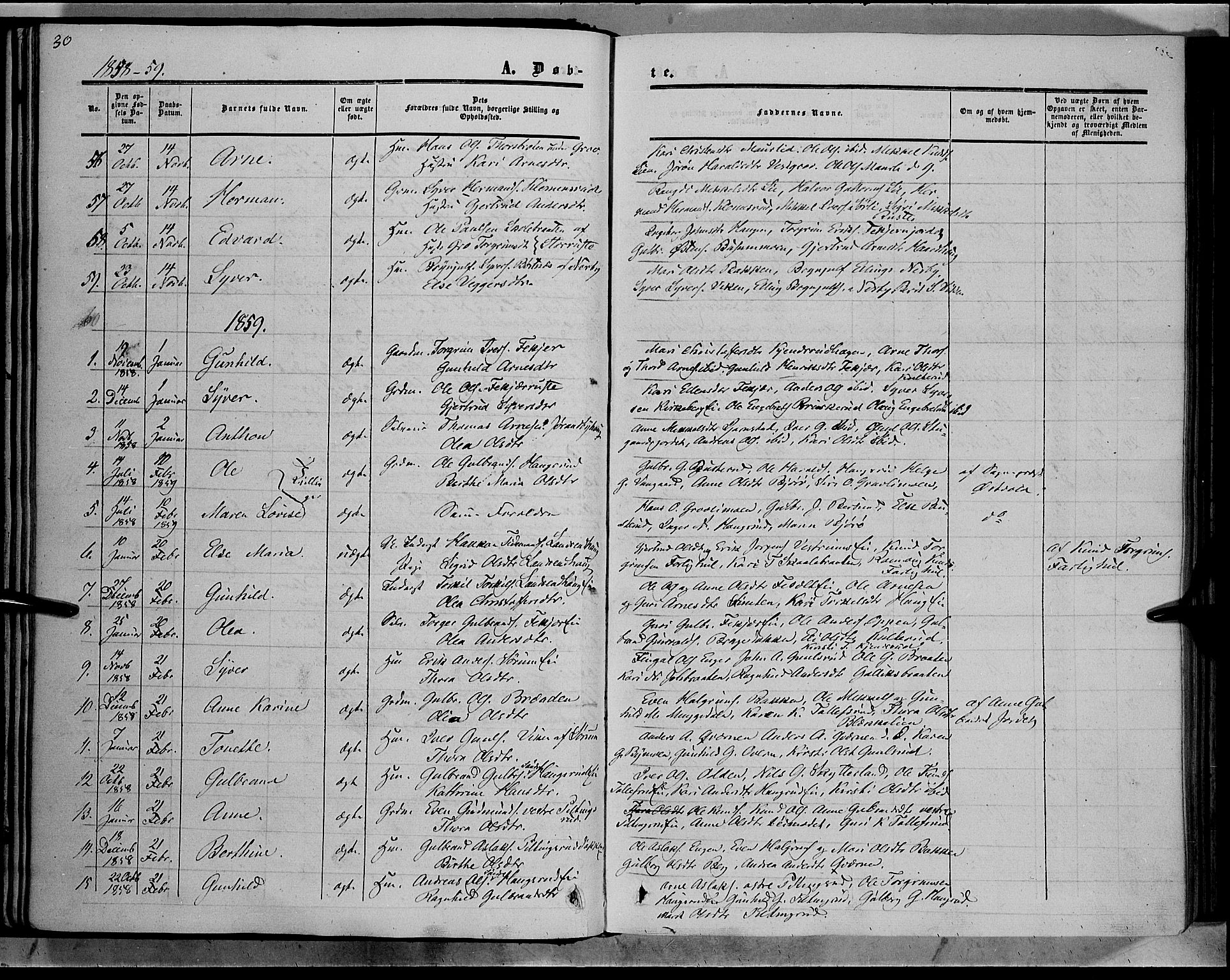 Sør-Aurdal prestekontor, AV/SAH-PREST-128/H/Ha/Haa/L0007: Parish register (official) no. 7, 1849-1876, p. 30