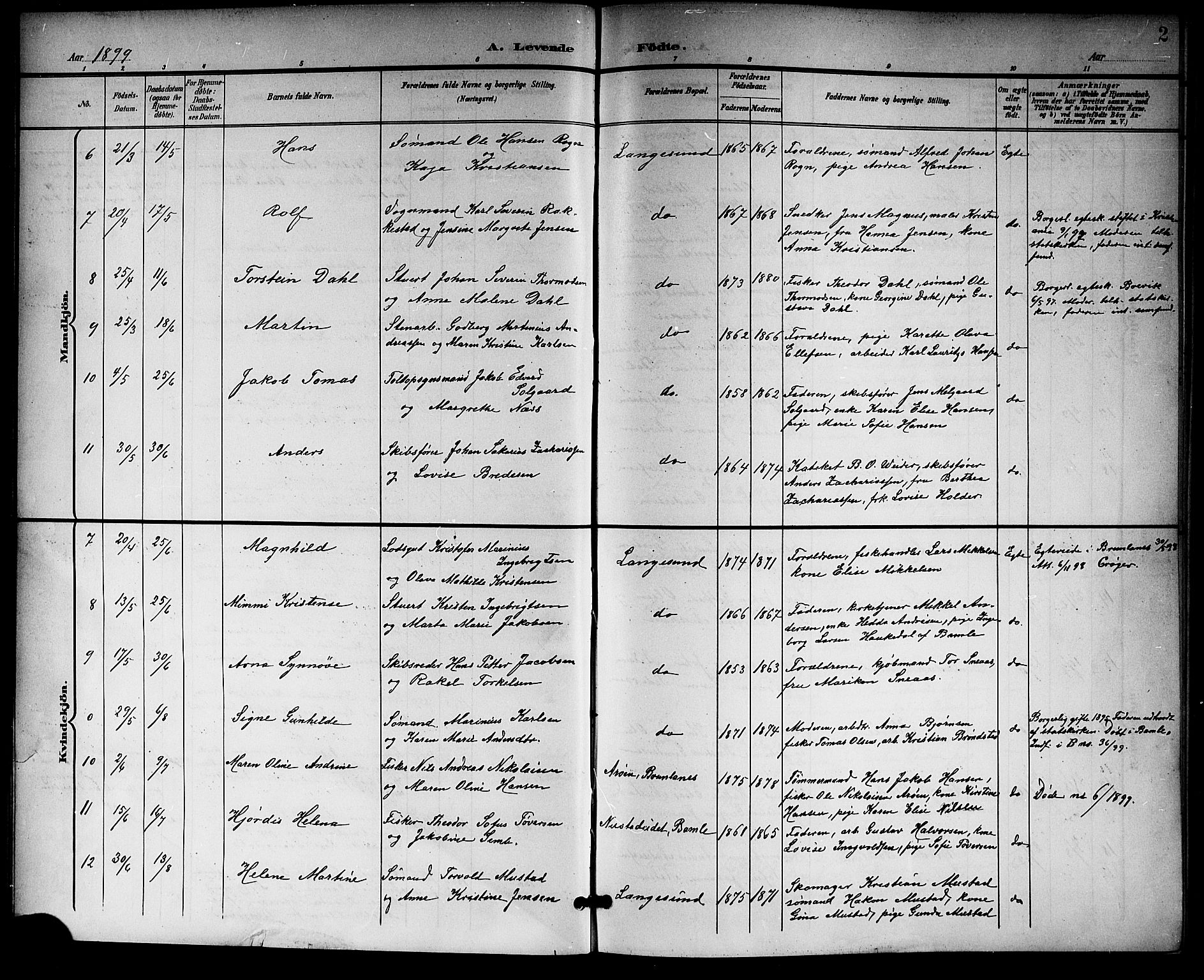 Langesund kirkebøker, SAKO/A-280/G/Ga/L0006: Parish register (copy) no. 6, 1899-1918, p. 2