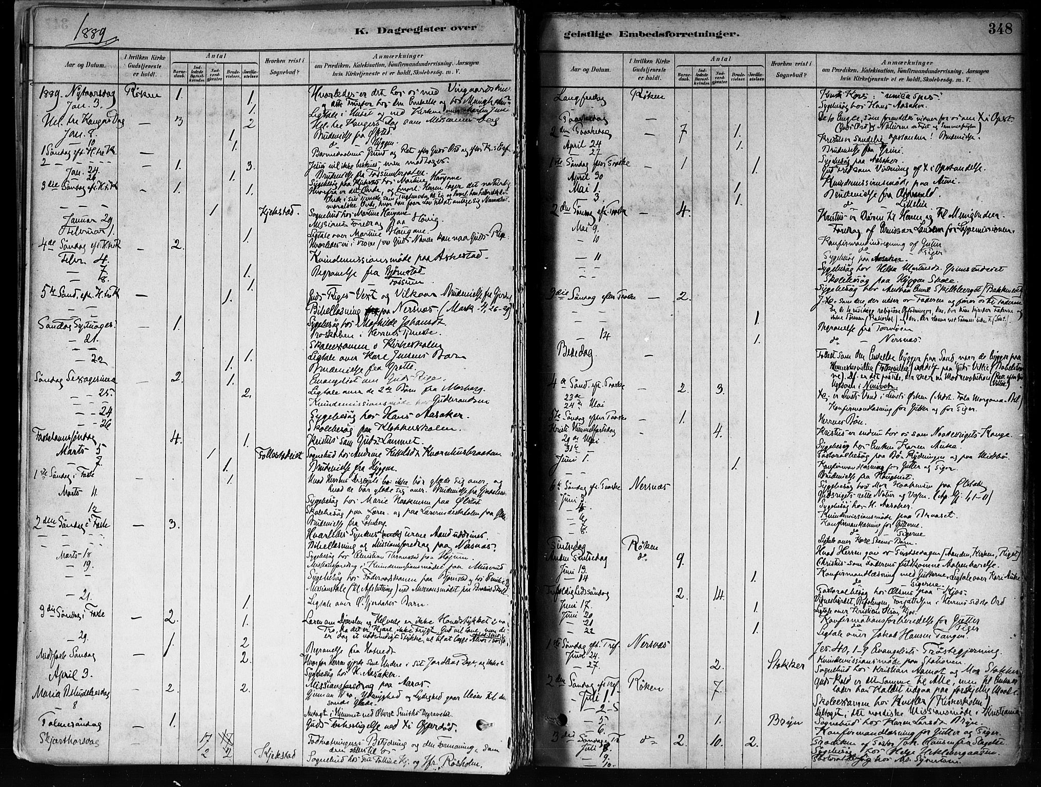Røyken kirkebøker, SAKO/A-241/F/Fa/L0008: Parish register (official) no. 8, 1880-1897, p. 348
