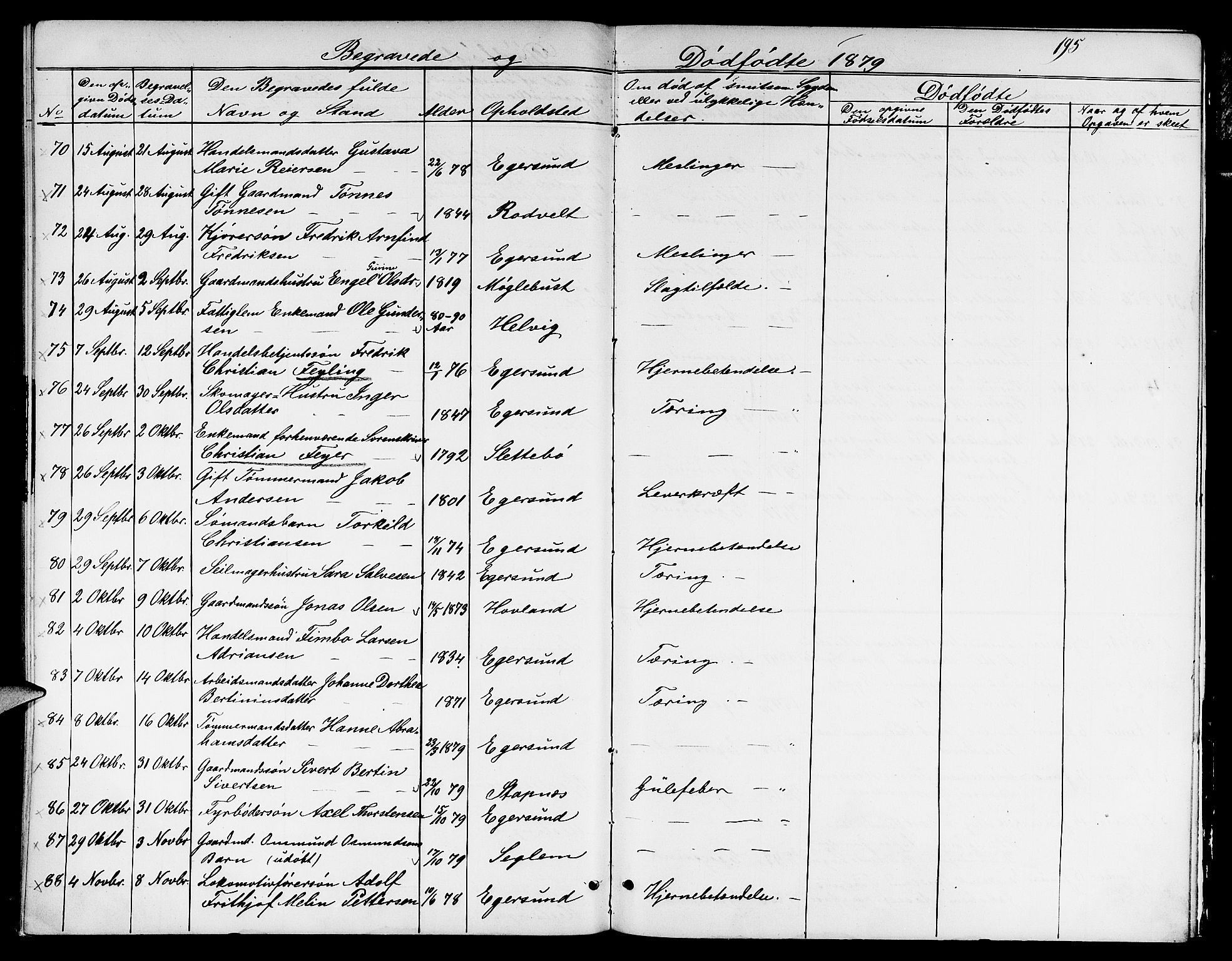 Eigersund sokneprestkontor, AV/SAST-A-101807/S09/L0005: Parish register (copy) no. B 5, 1872-1881, p. 195