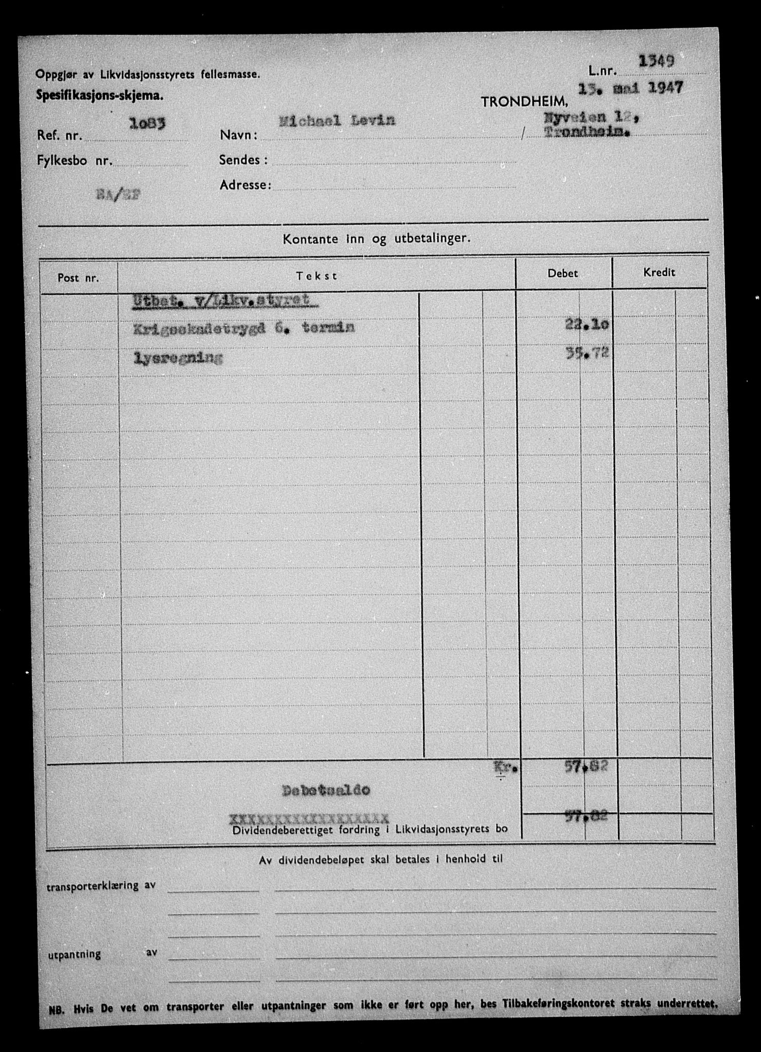 Justisdepartementet, Tilbakeføringskontoret for inndratte formuer, AV/RA-S-1564/H/Hc/Hca/L0903: --, 1945-1947, p. 86