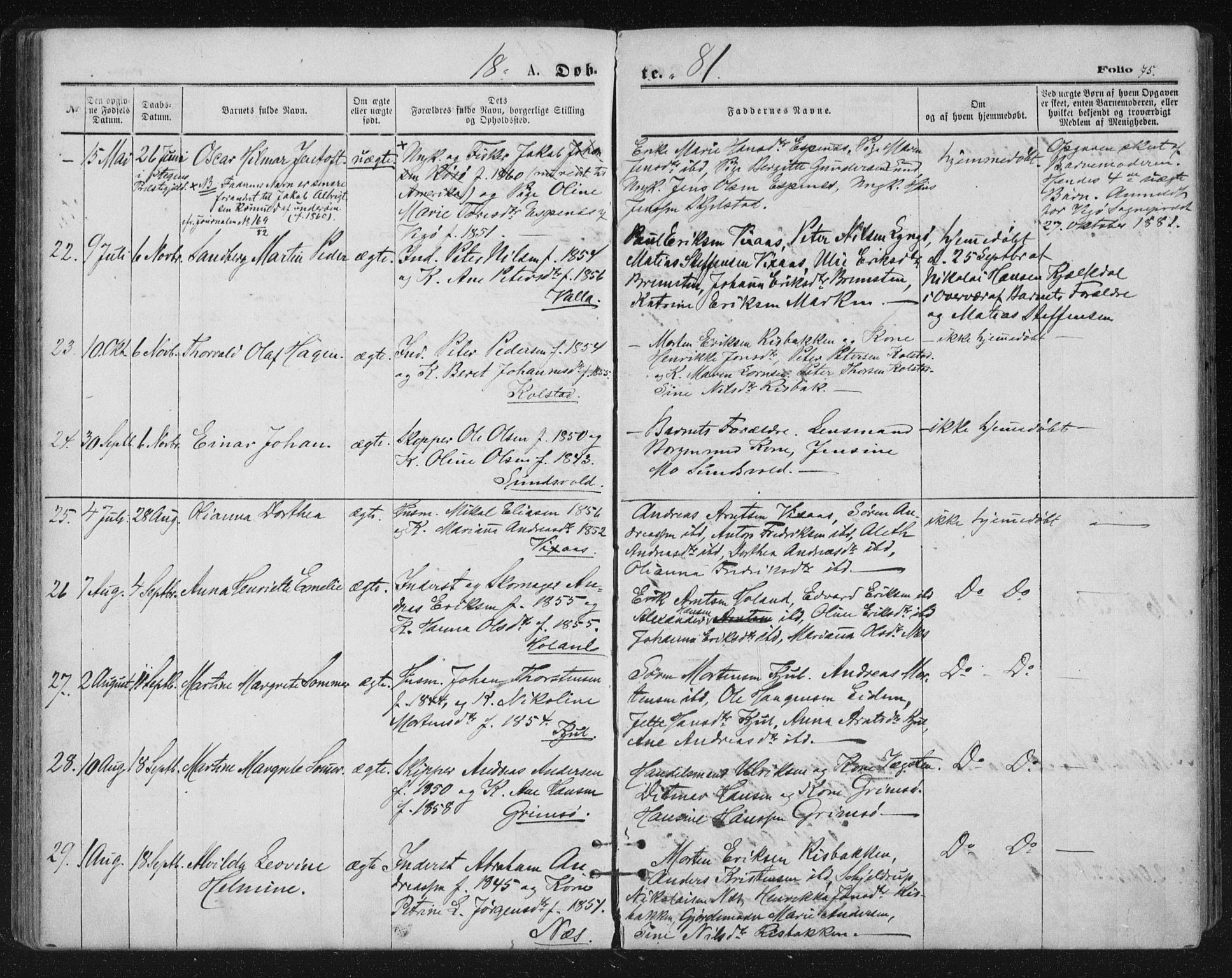 Ministerialprotokoller, klokkerbøker og fødselsregistre - Nordland, SAT/A-1459/816/L0241: Parish register (official) no. 816A07, 1870-1885, p. 75
