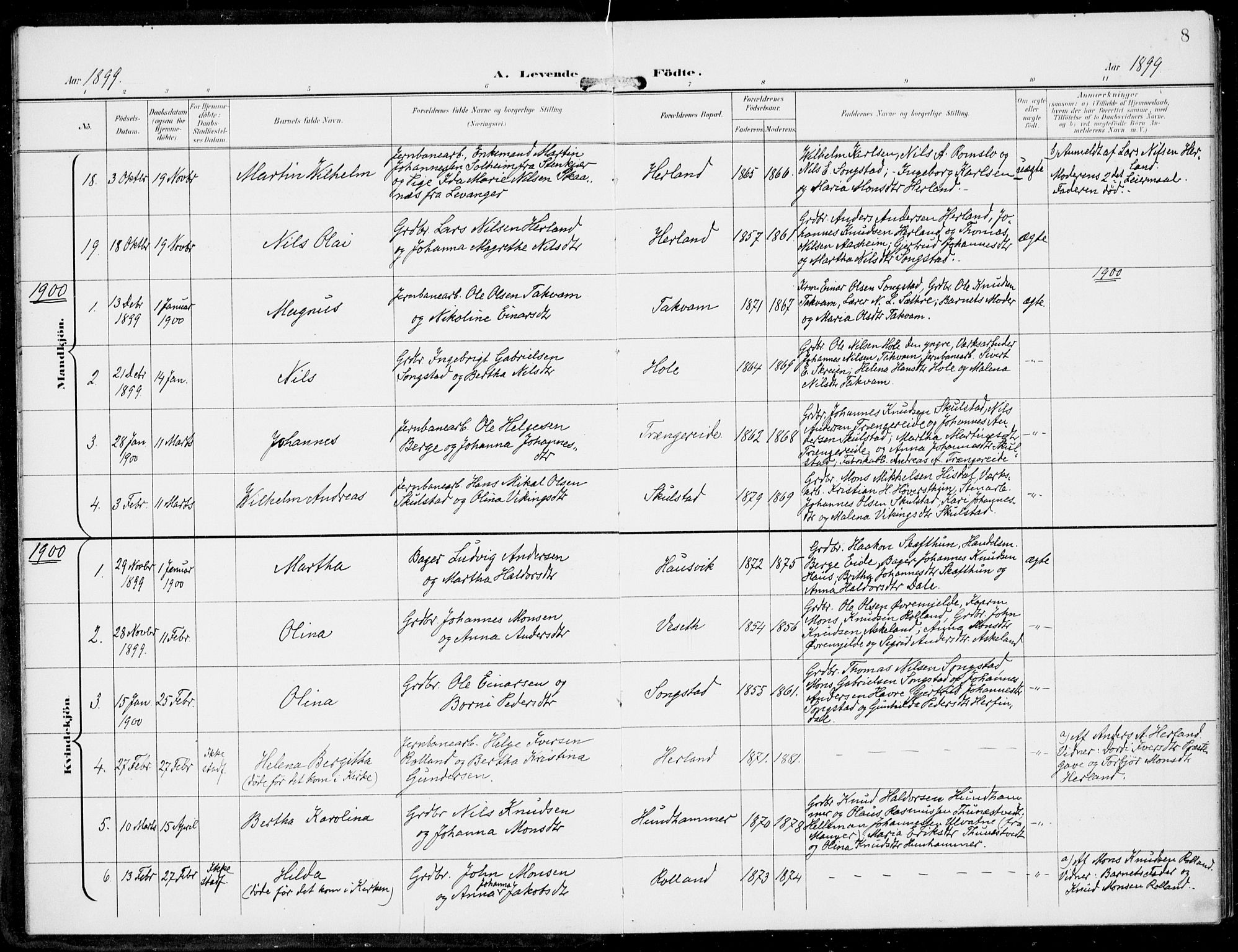 Haus sokneprestembete, SAB/A-75601/H/Haa: Parish register (official) no. B  2, 1899-1912, p. 8