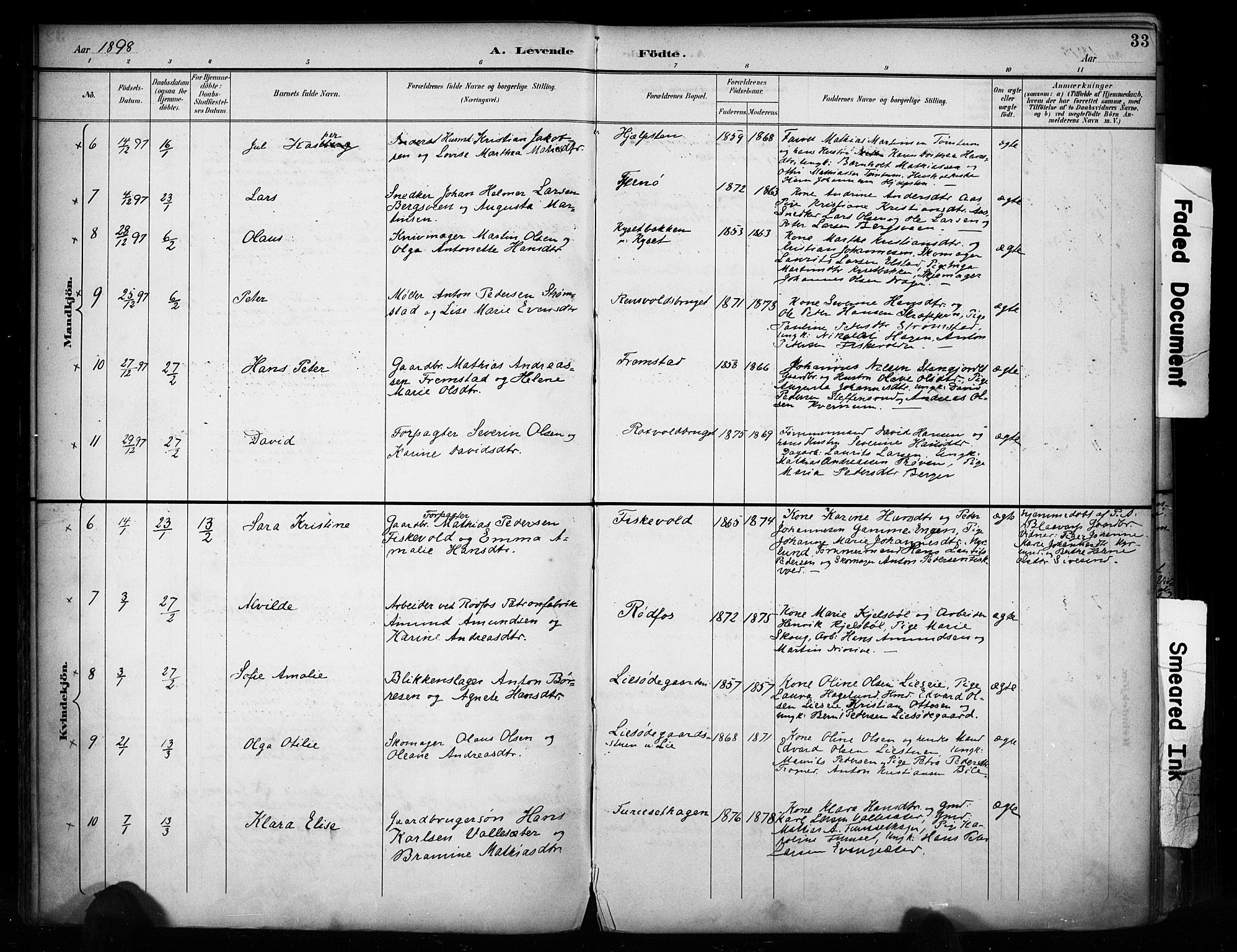 Vestre Toten prestekontor, SAH/PREST-108/H/Ha/Haa/L0011: Parish register (official) no. 11, 1895-1906, p. 33