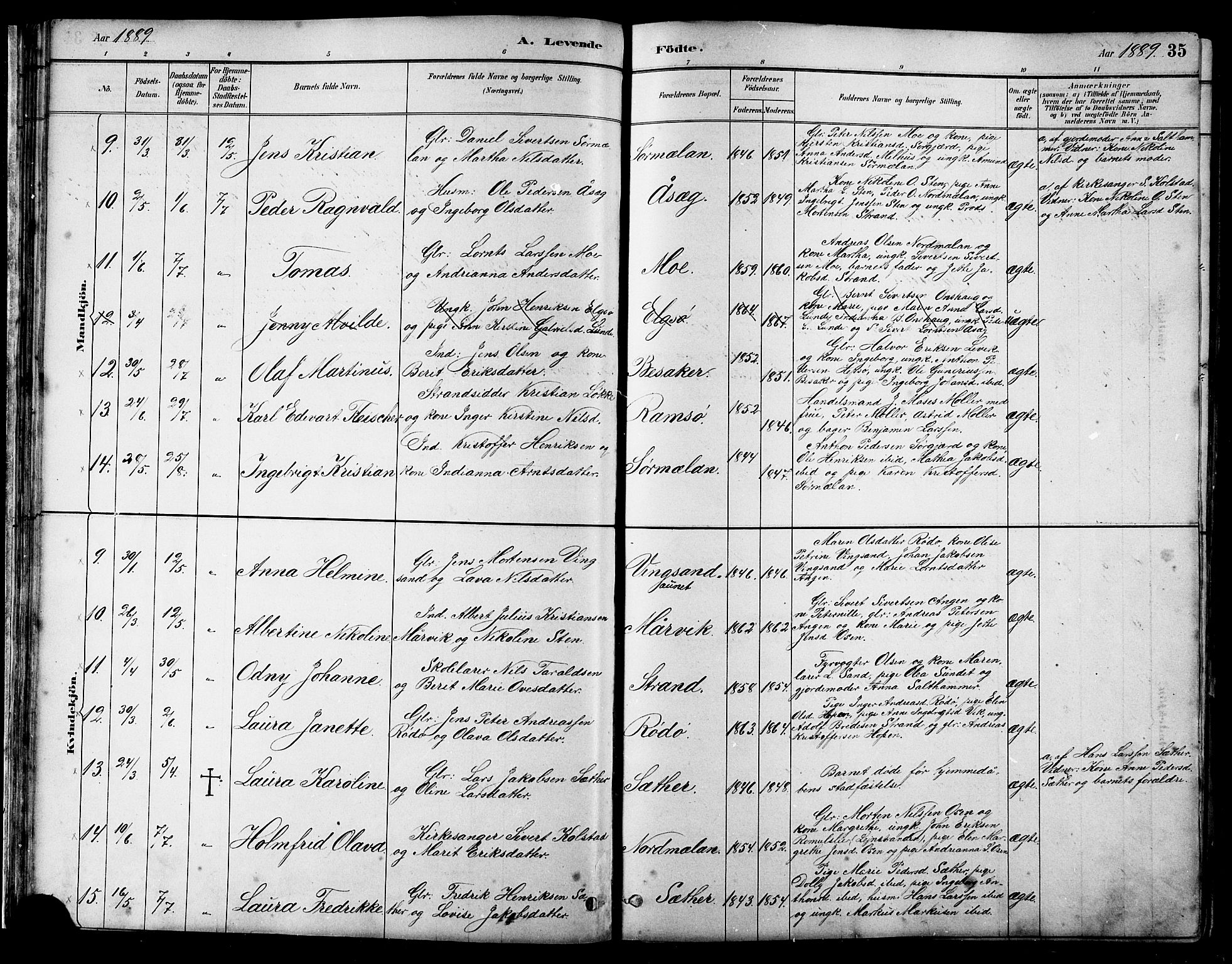 Ministerialprotokoller, klokkerbøker og fødselsregistre - Sør-Trøndelag, SAT/A-1456/658/L0726: Parish register (copy) no. 658C02, 1883-1908, p. 35