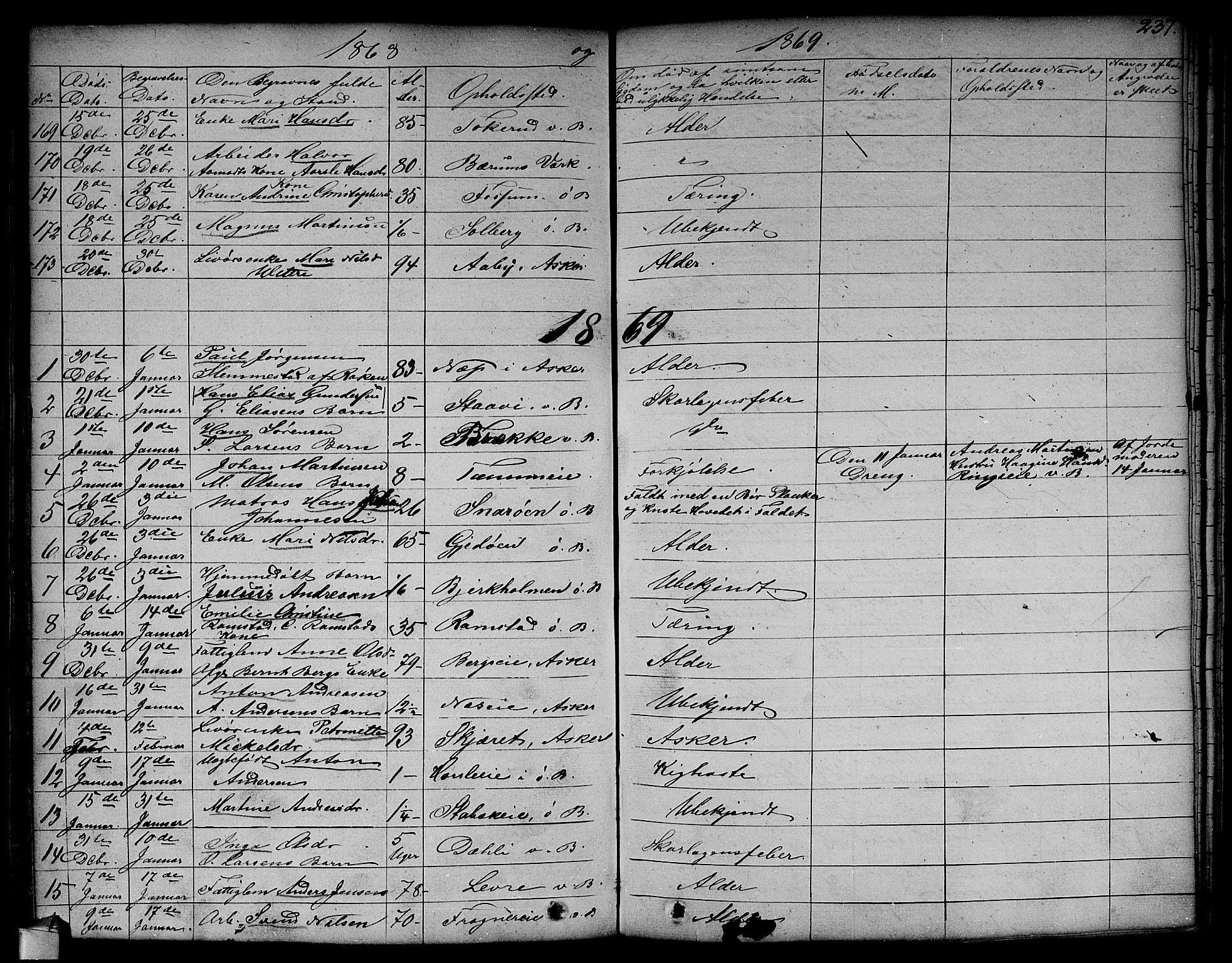 Asker prestekontor Kirkebøker, SAO/A-10256a/F/Fa/L0011: Parish register (official) no. I 11, 1825-1878, p. 237