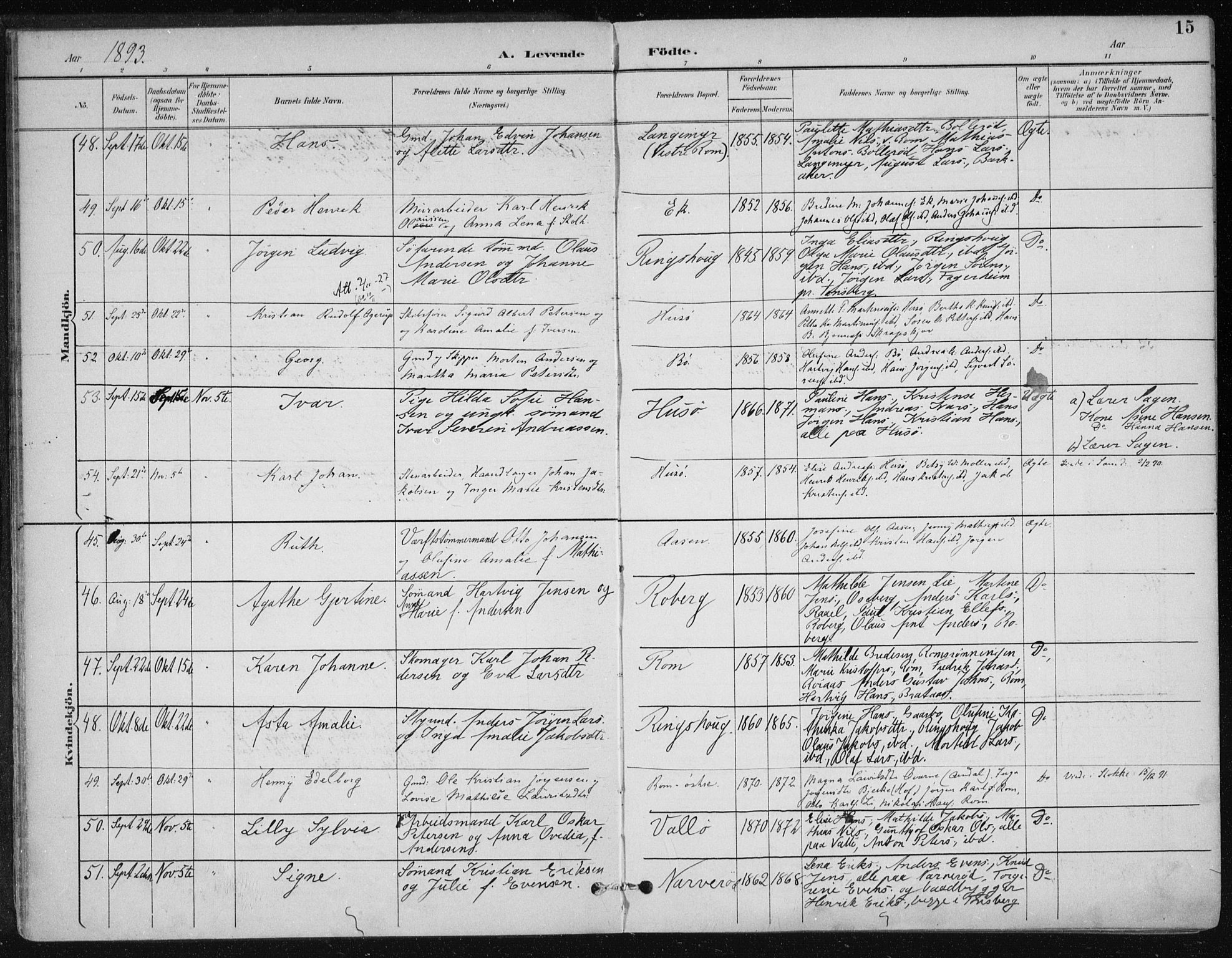 Sem kirkebøker, AV/SAKO-A-5/F/Fb/L0005: Parish register (official) no. II 5, 1892-1904, p. 15