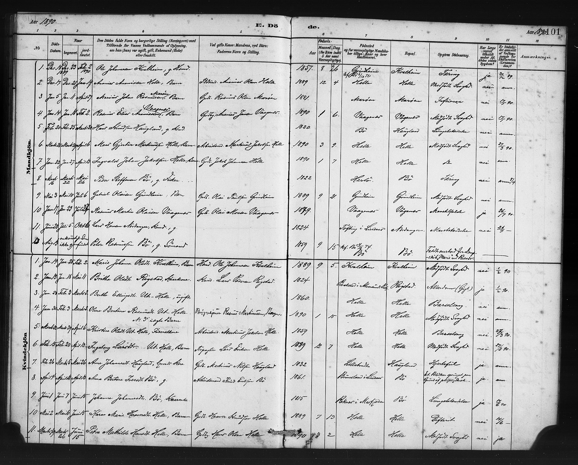 Manger sokneprestembete, AV/SAB-A-76801/H/Haa: Parish register (official) no. C 1, 1881-1890, p. 101