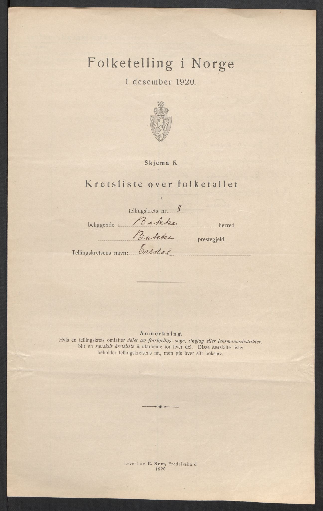 SAK, 1920 census for Bakke, 1920, p. 33