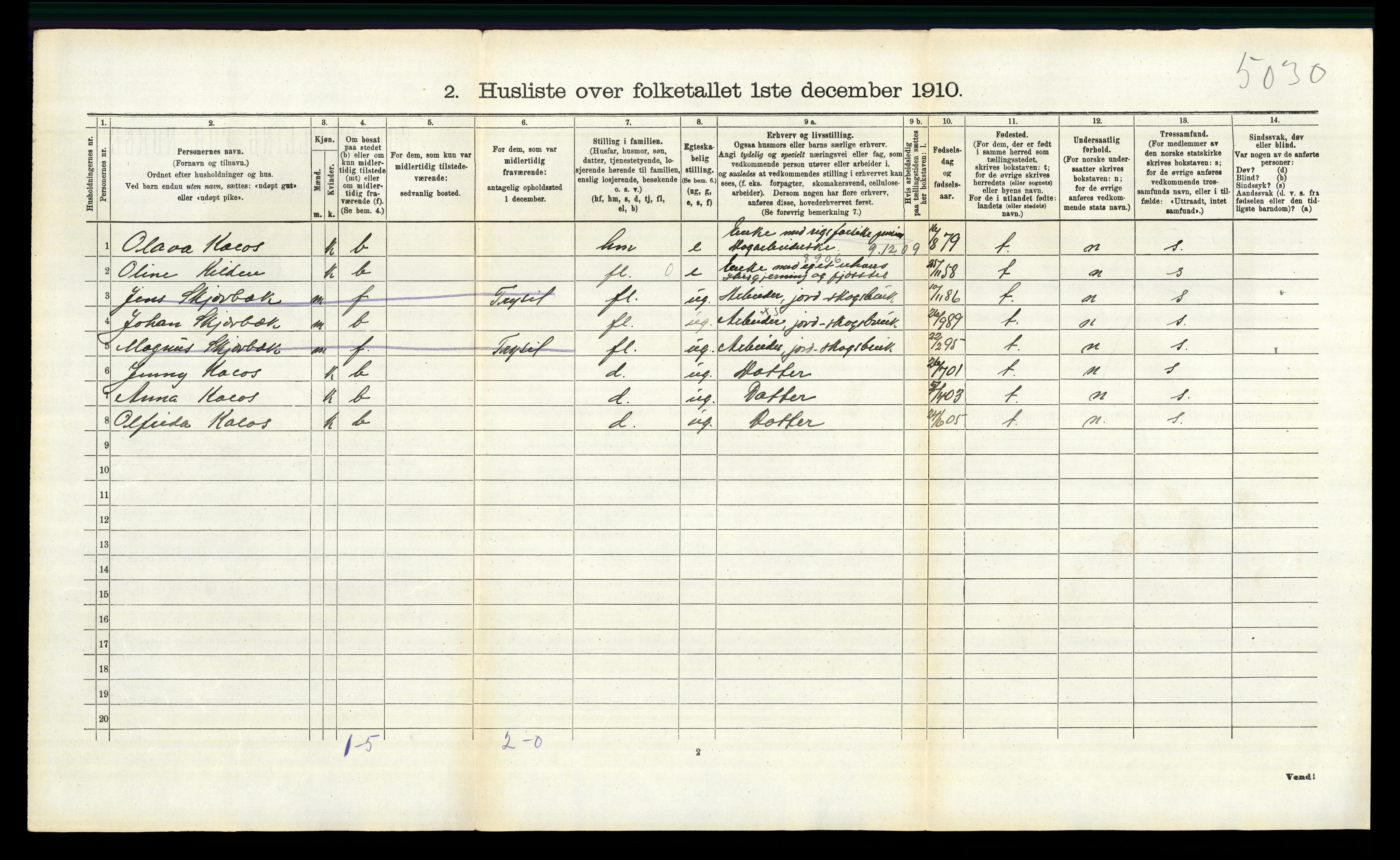 RA, 1910 census for Trysil, 1910, p. 316