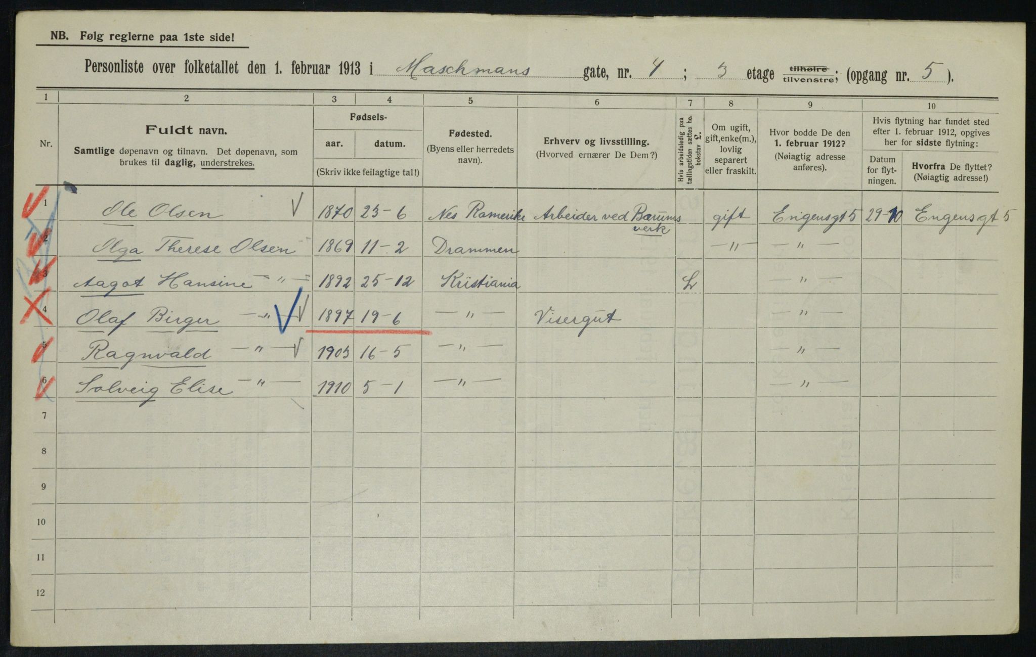 OBA, Municipal Census 1913 for Kristiania, 1913, p. 64663