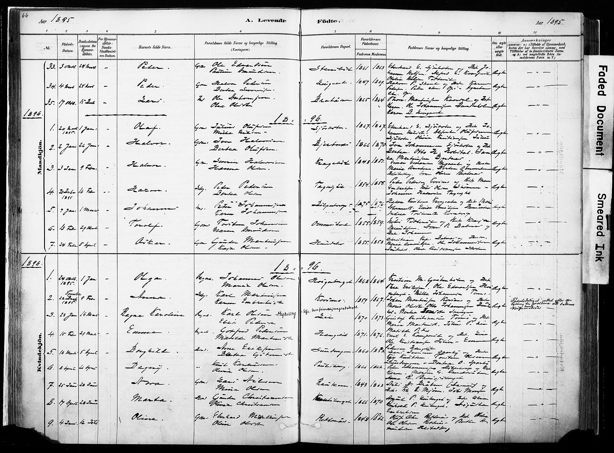 Hof prestekontor, SAH/PREST-038/H/Ha/Haa/L0010: Parish register (official) no. 10, 1878-1909, p. 66
