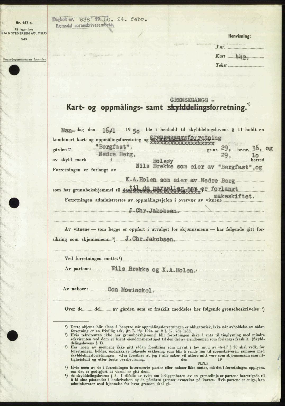 Romsdal sorenskriveri, AV/SAT-A-4149/1/2/2C: Mortgage book no. A32, 1950-1950, Diary no: : 638/1950